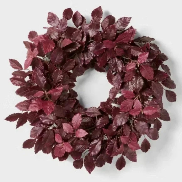 Studio McGee Artificial Leaf Wreath Arrangement Burgundy - Threshold - SHOWROOM ITEMm