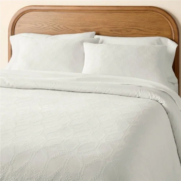 3pc Full/Queen Trellis Pattern Comforter Bedding Set Cream