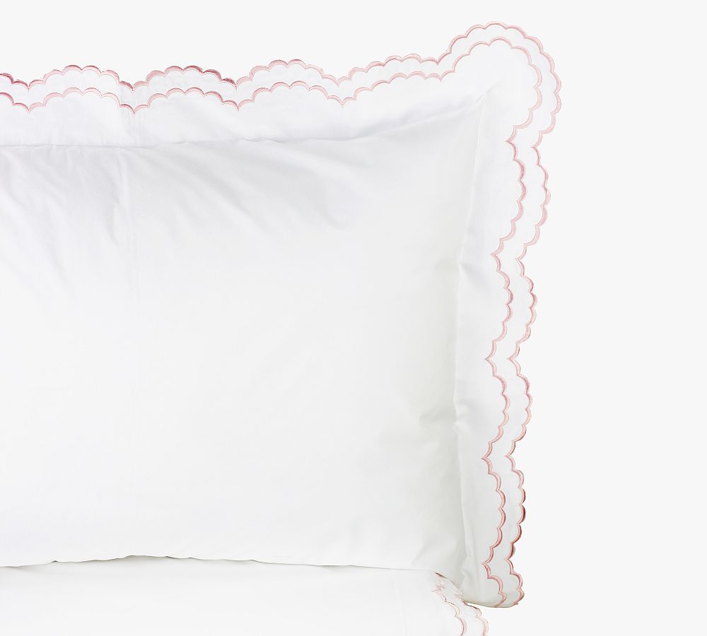 Maci Double Scalloped Percale Embroidered Duvet Cover Set
