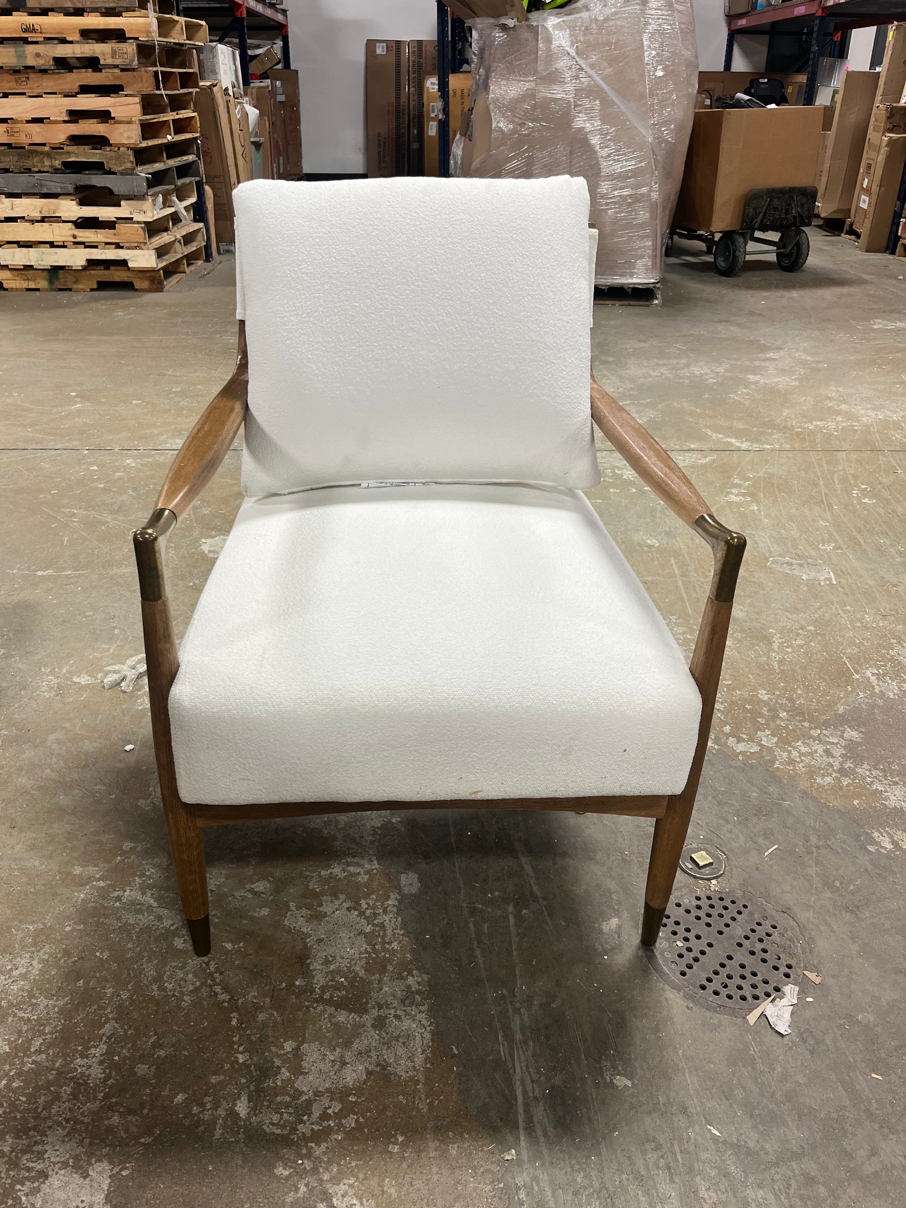 Boucle Upholstered Accent Arm Chair with Brass Details - Natural/Aged Oak