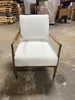 Boucle Upholstered Accent Arm Chair with Brass Details - Natural/Aged Oak