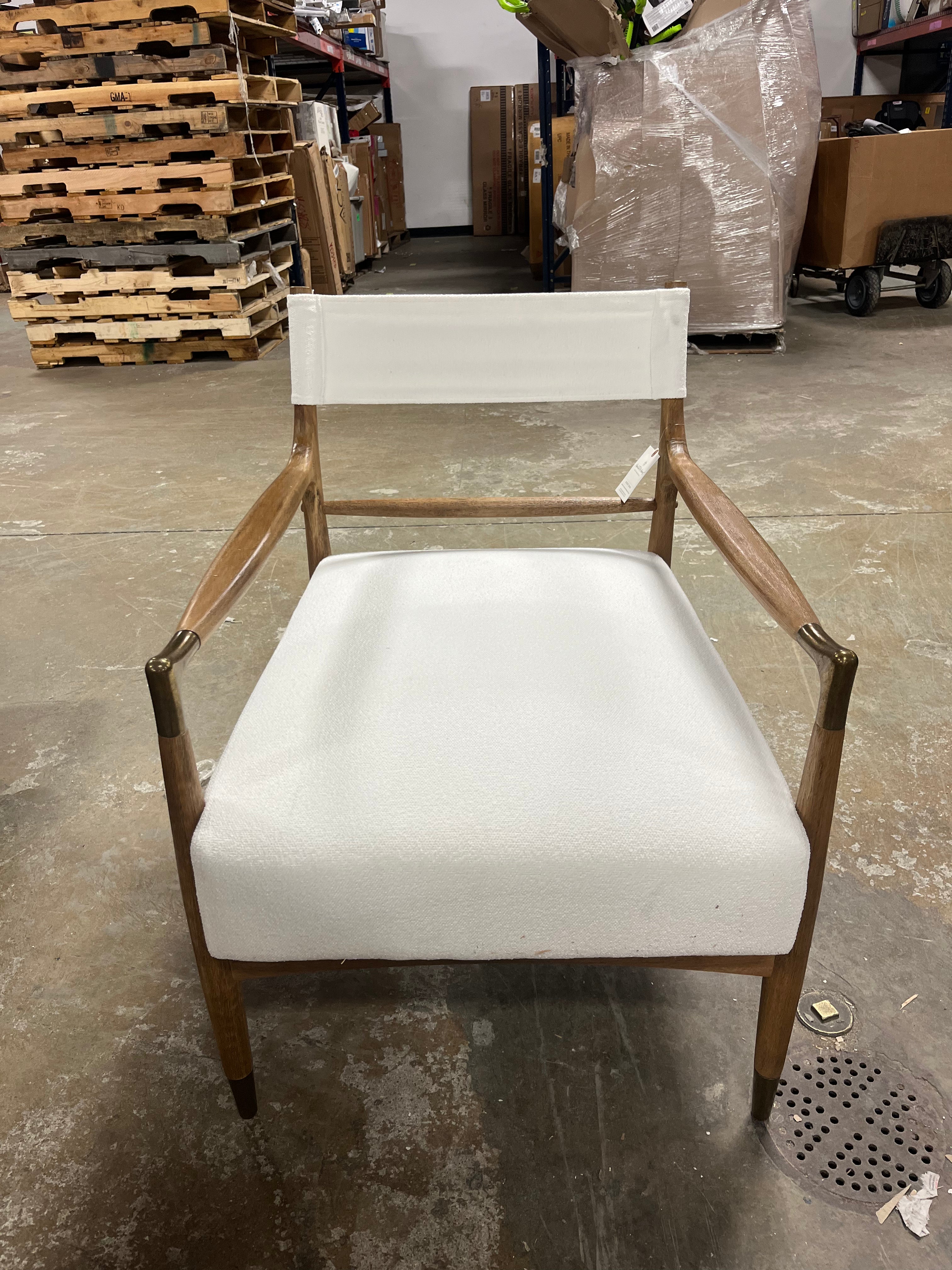 Boucle Upholstered Accent Arm Chair with Brass Details - Natural/Aged Oak