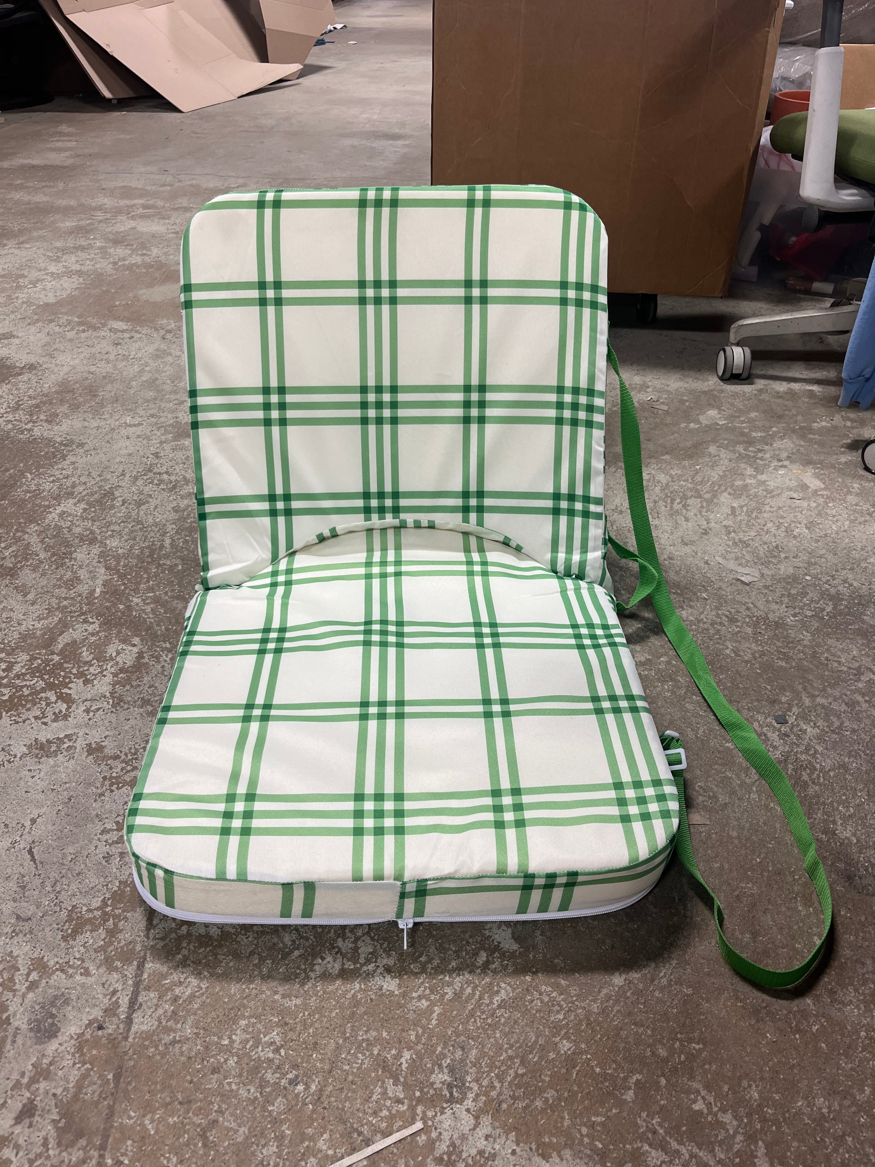 Tri-Stripe Plaid Adjustable Stadium Seat Green/Cream