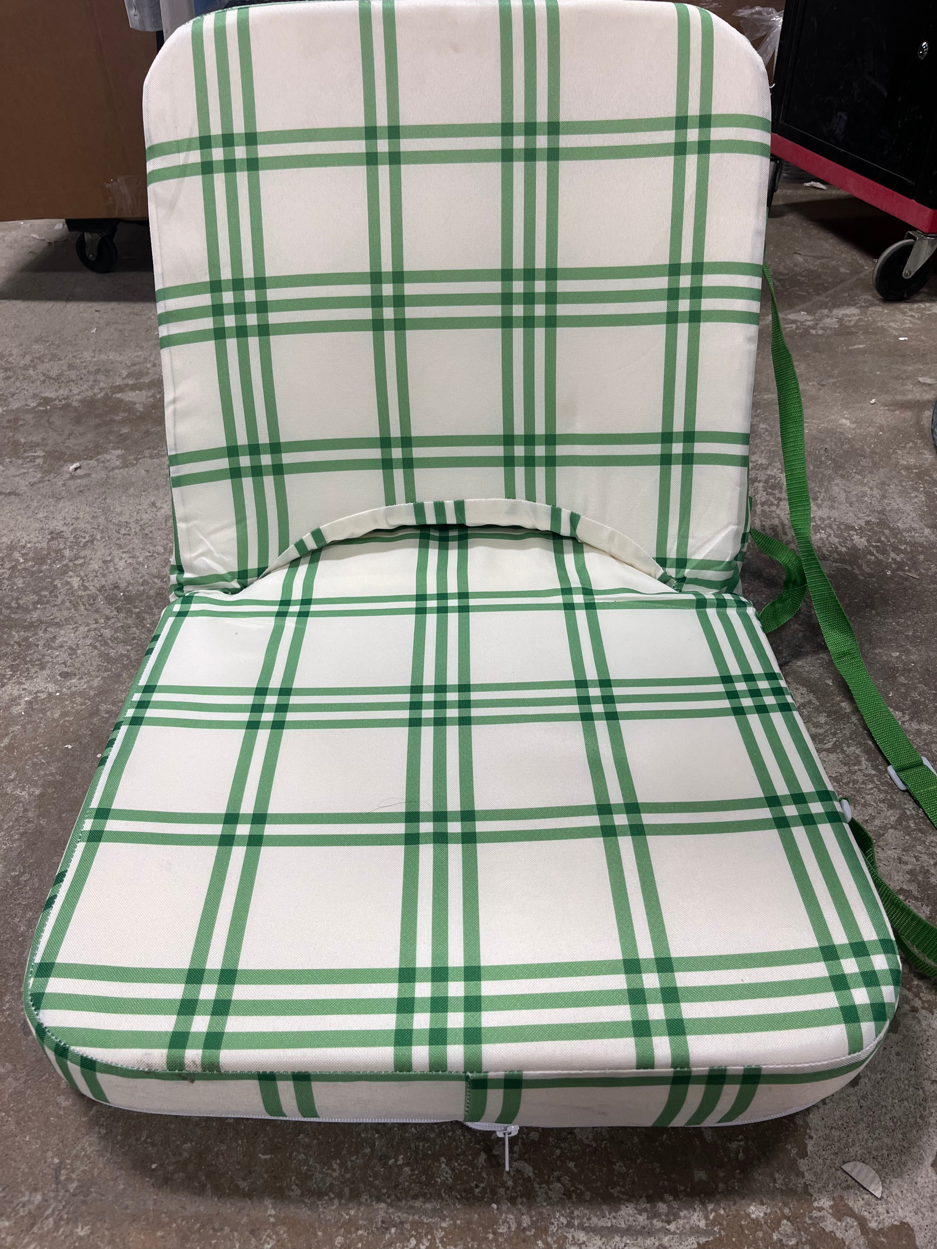 Tri-Stripe Plaid Adjustable Stadium Seat Green/Cream