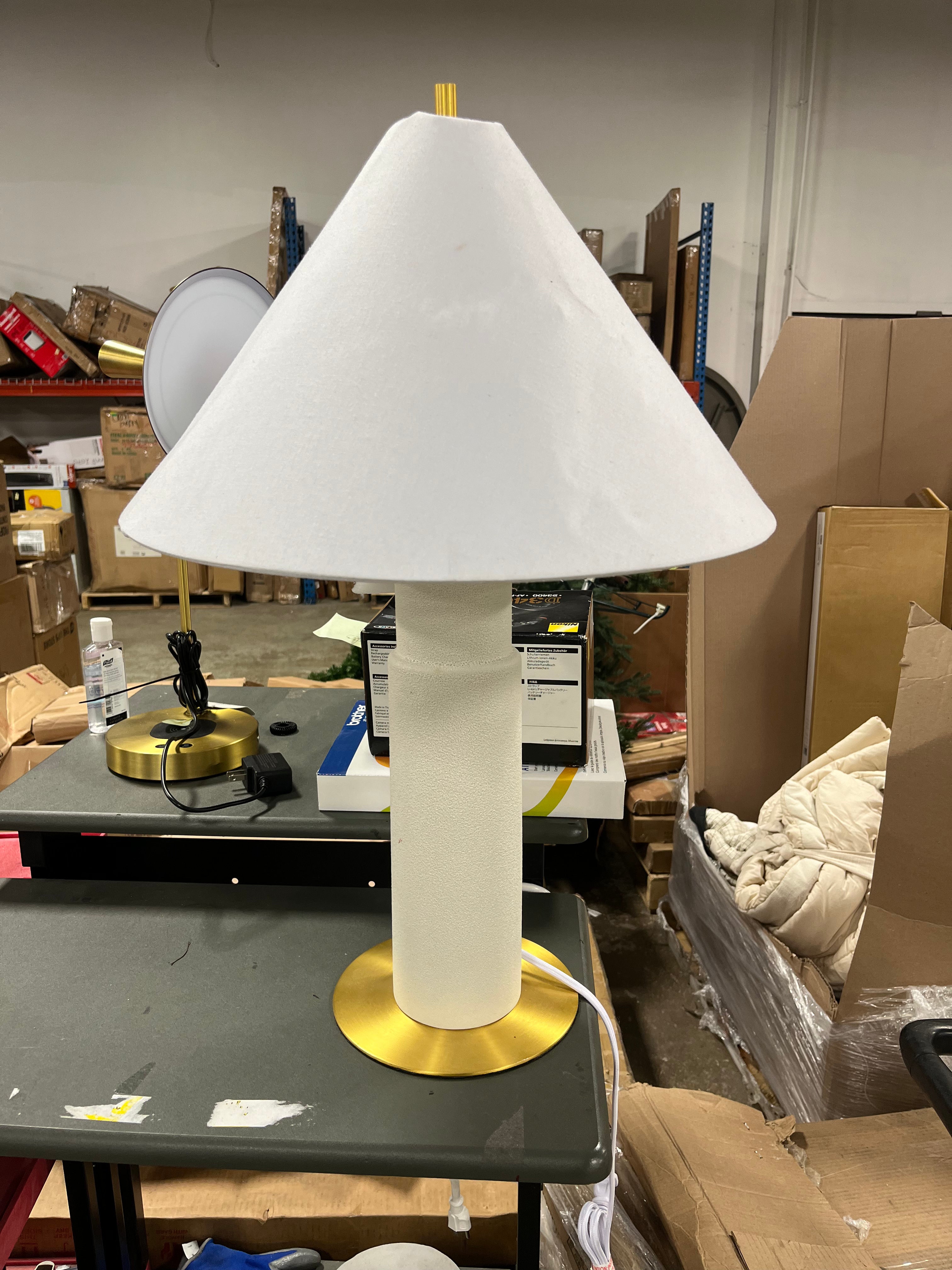 Ceramic Table Lamp with Tapered Shade White