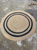 Round Double Stripe Braided Jute Area Rug Charcoal/Tan - Indoor Farmhouse Style, Machine Made