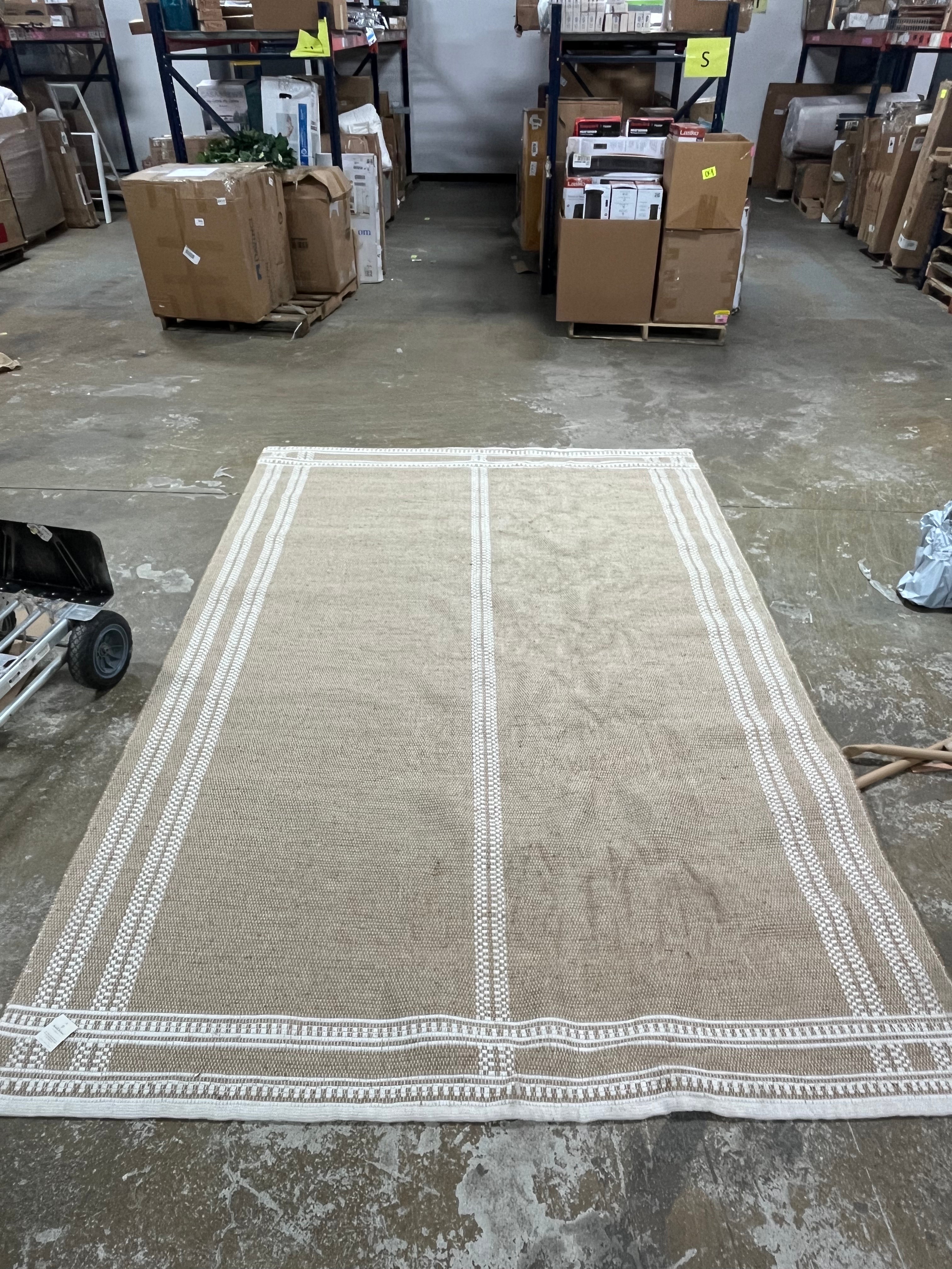 Border Plaid Handmade Jute Woven Area Rug Natural/Cream