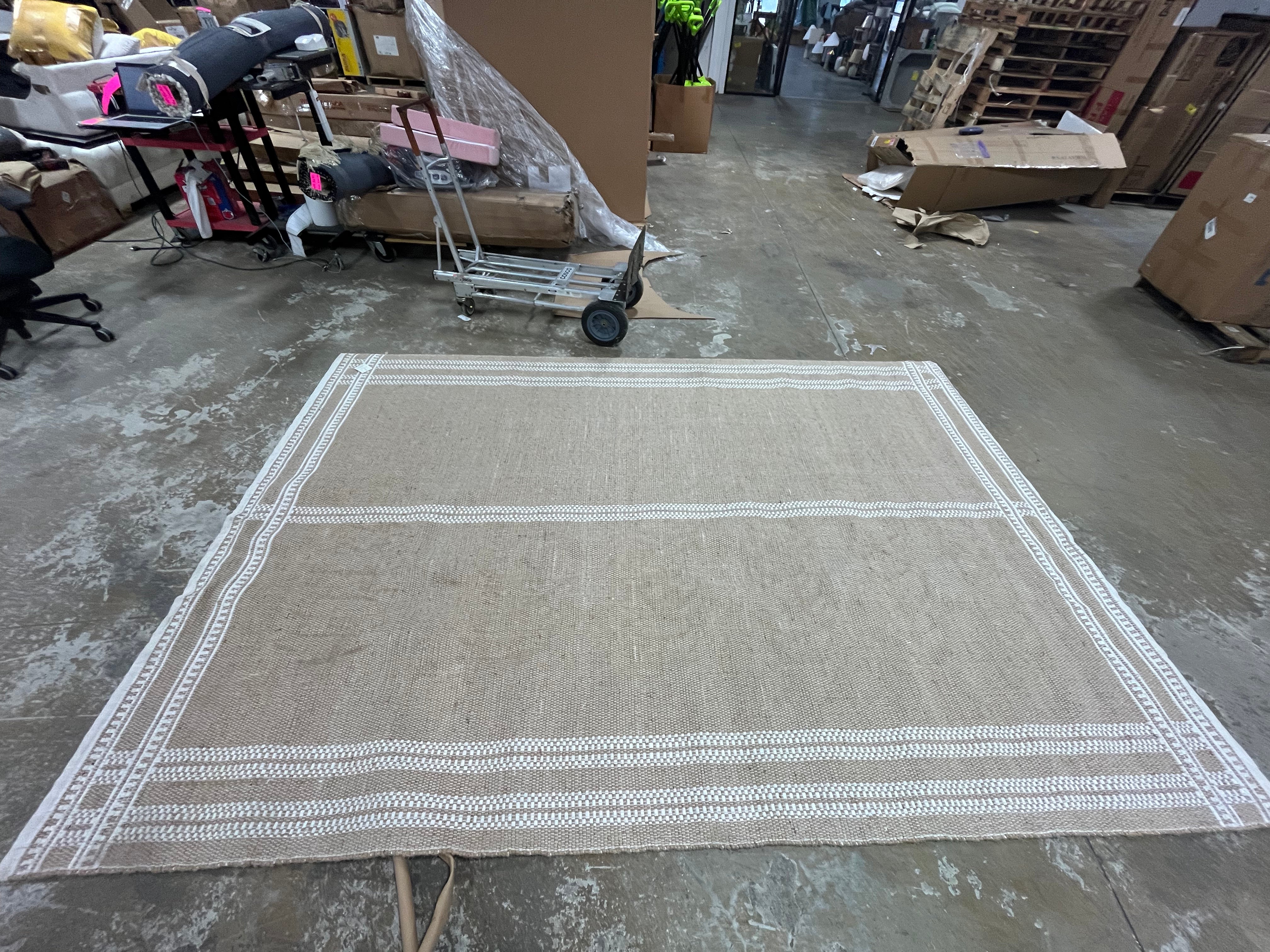 Border Plaid Handmade Jute Woven Area Rug Natural/Cream