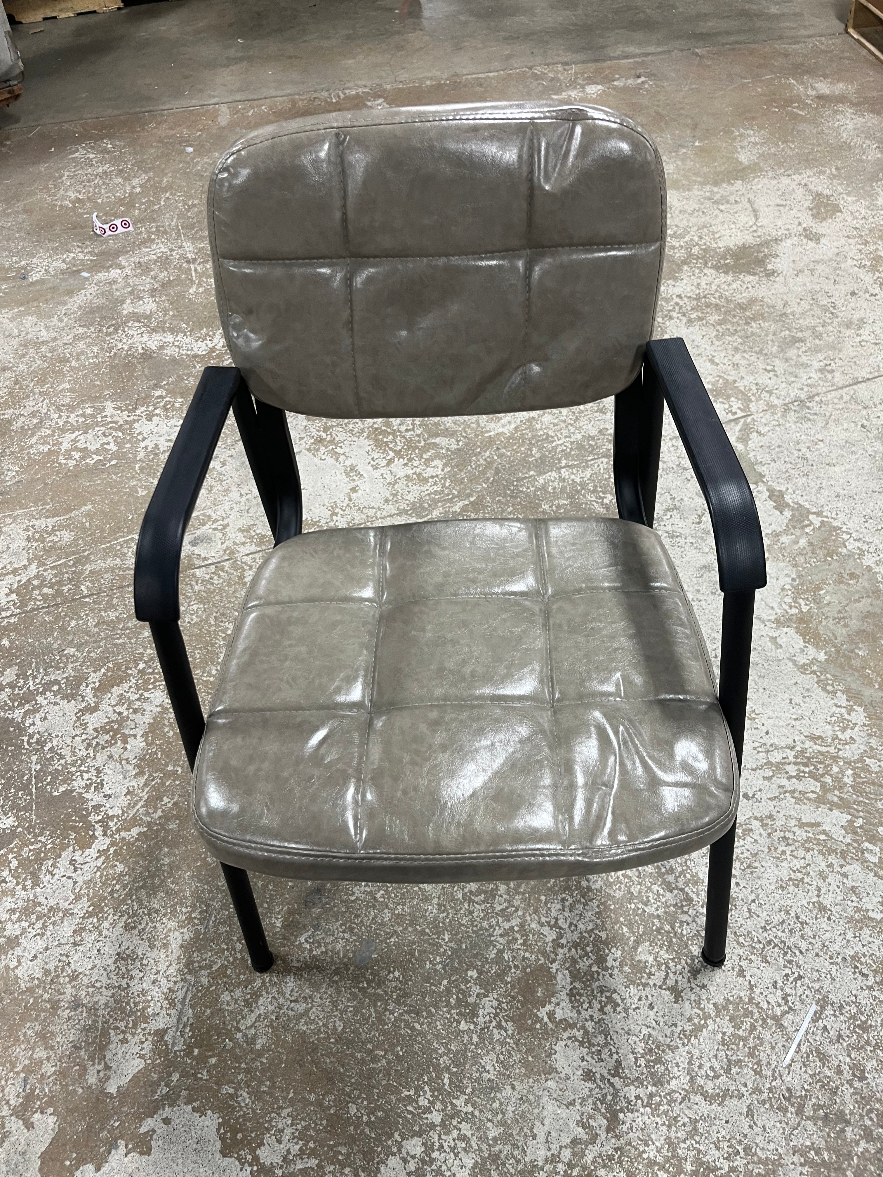 1-Piece Office Guest Reception Chairs Leather Waiting Room Executive Office Chair Ergonomic Upholstered Armchair with Metal Frame, Leather Seat, Gray