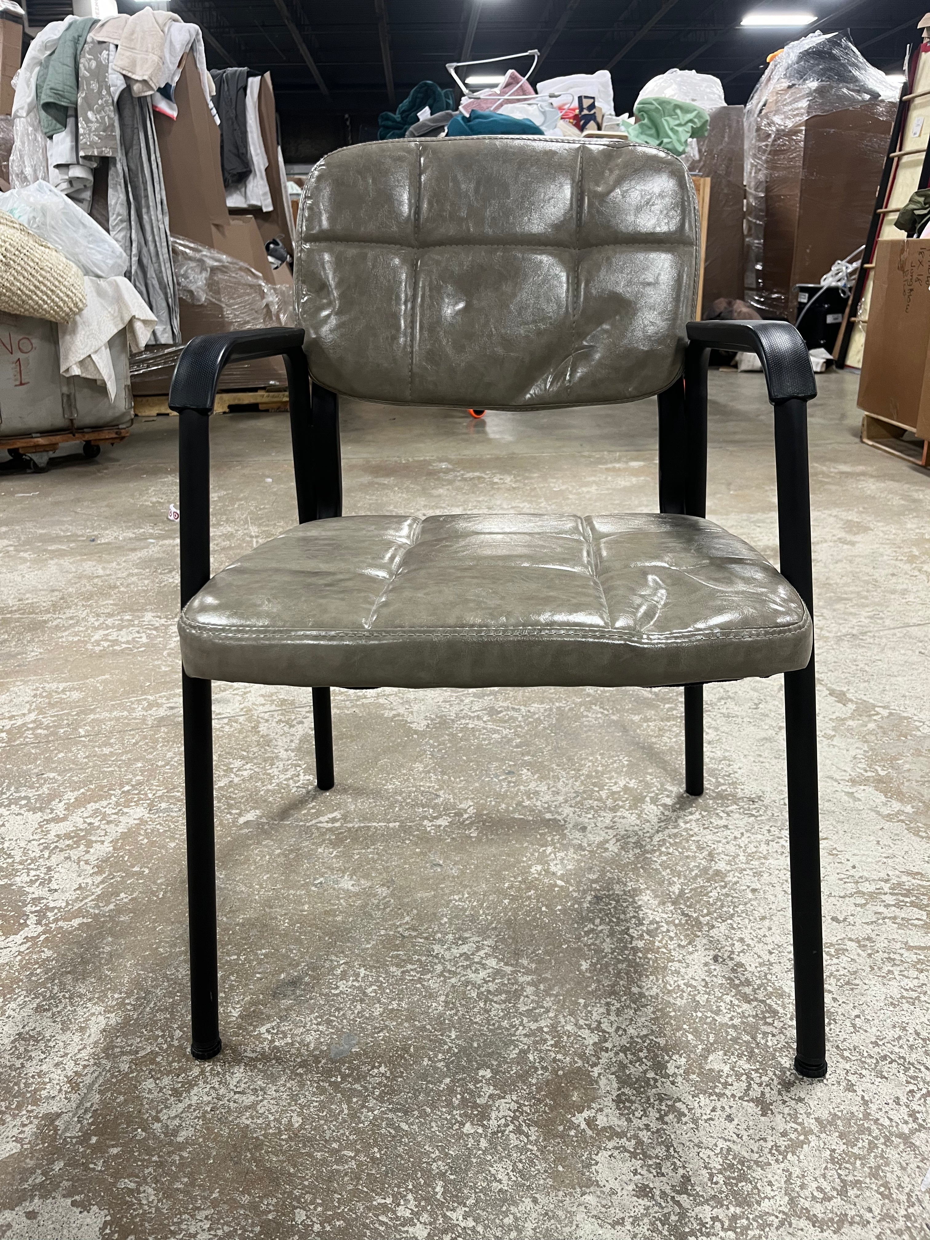 1-Piece Office Guest Reception Chairs Leather Waiting Room Executive Office Chair Ergonomic Upholstered Armchair with Metal Frame, Leather Seat, Gray