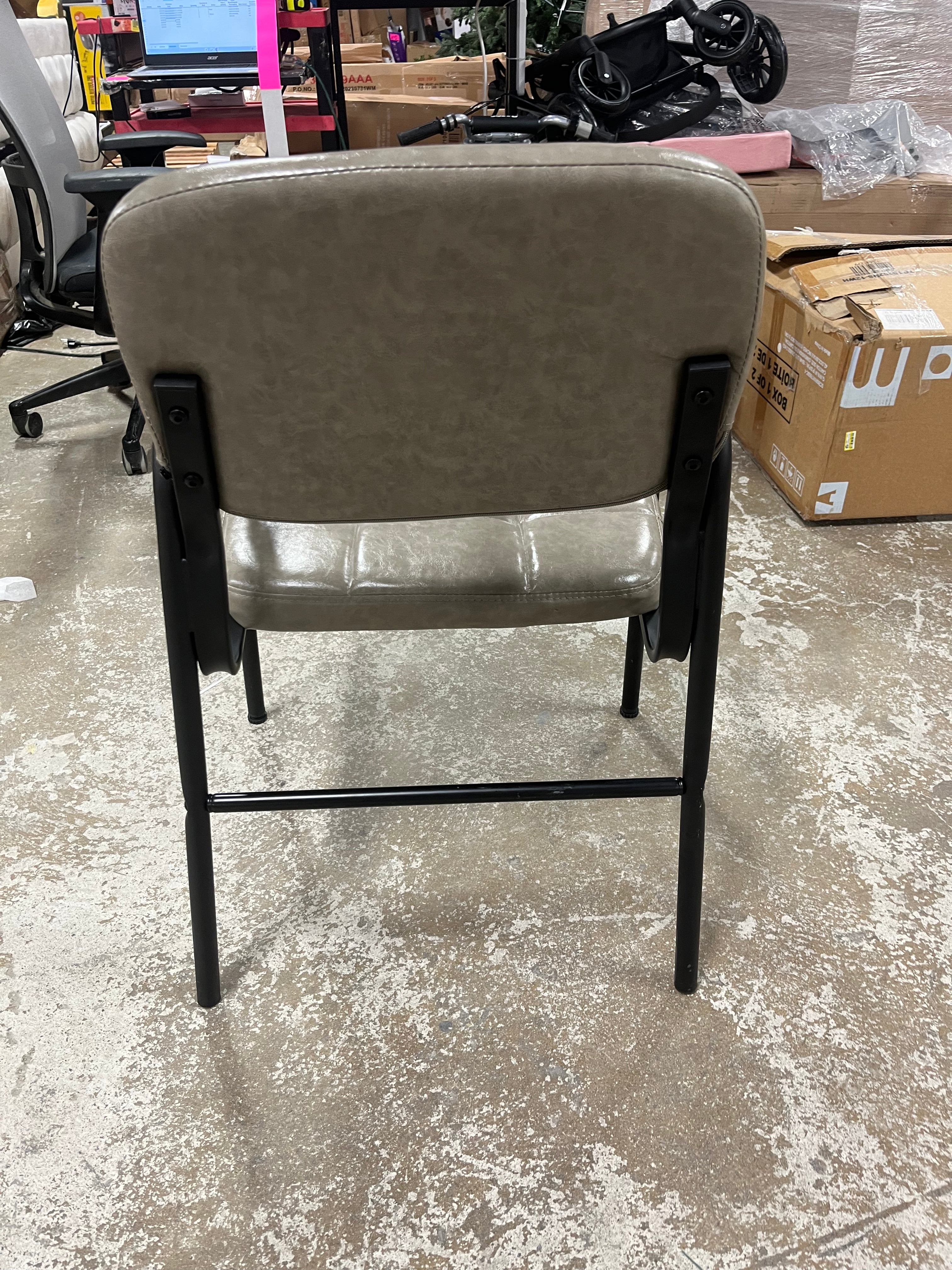 1-Piece Office Guest Reception Chairs Leather Waiting Room Executive Office Chair Ergonomic Upholstered Armchair with Metal Frame, Leather Seat, Gray