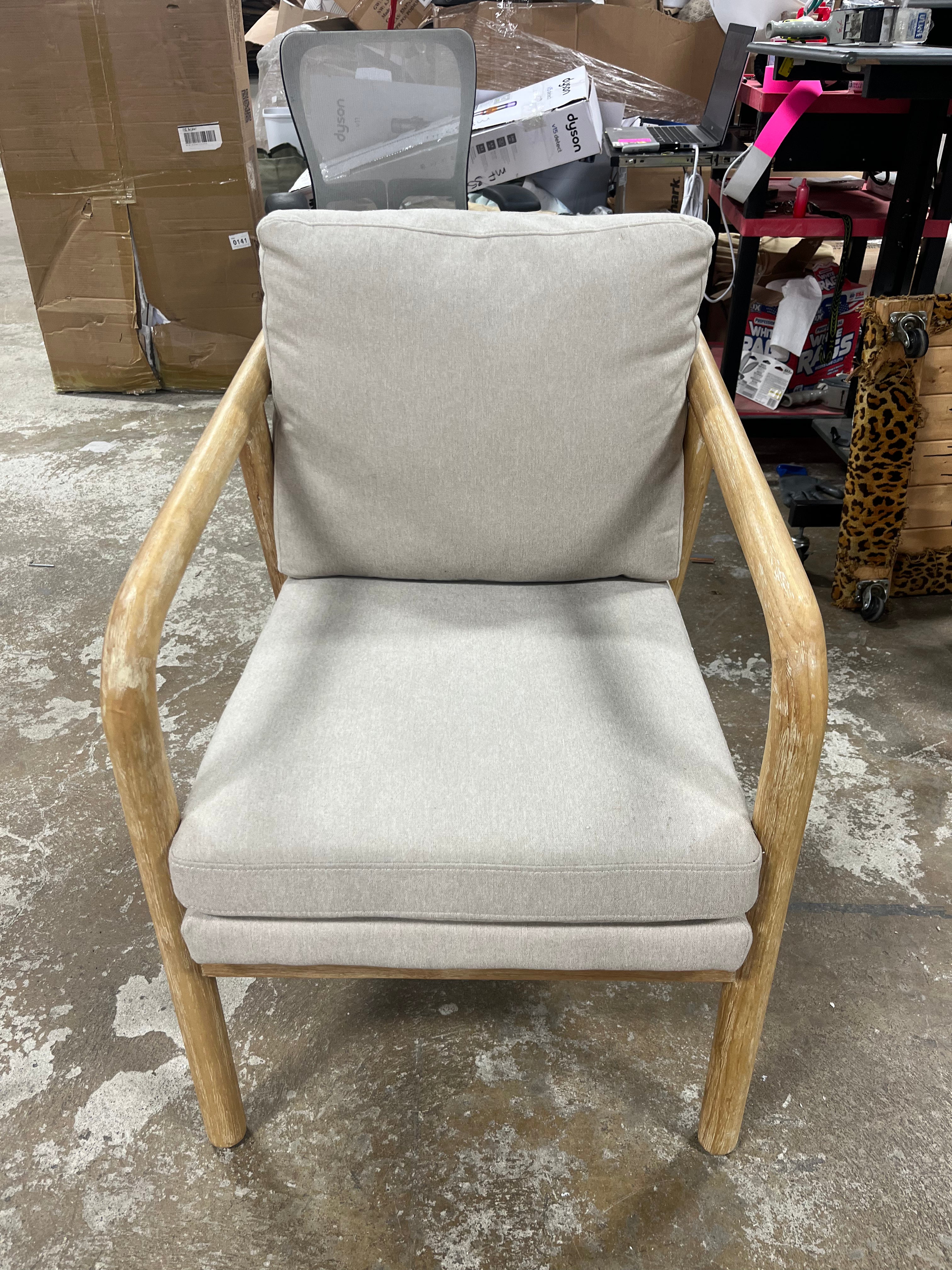 Tufeld Wood Armchair Beige - Modern Accent Furniture, No Assembly Required