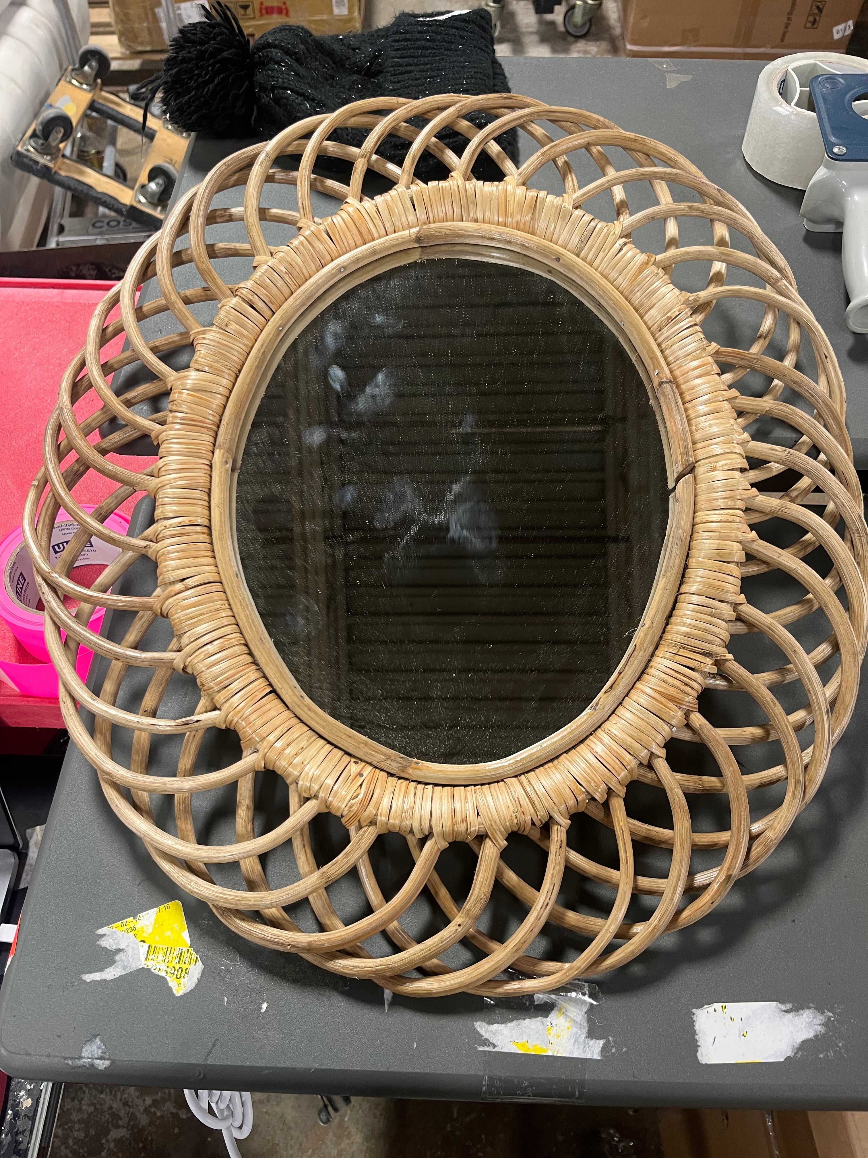 Oval Woven Bamboo Wall Mirror Brown