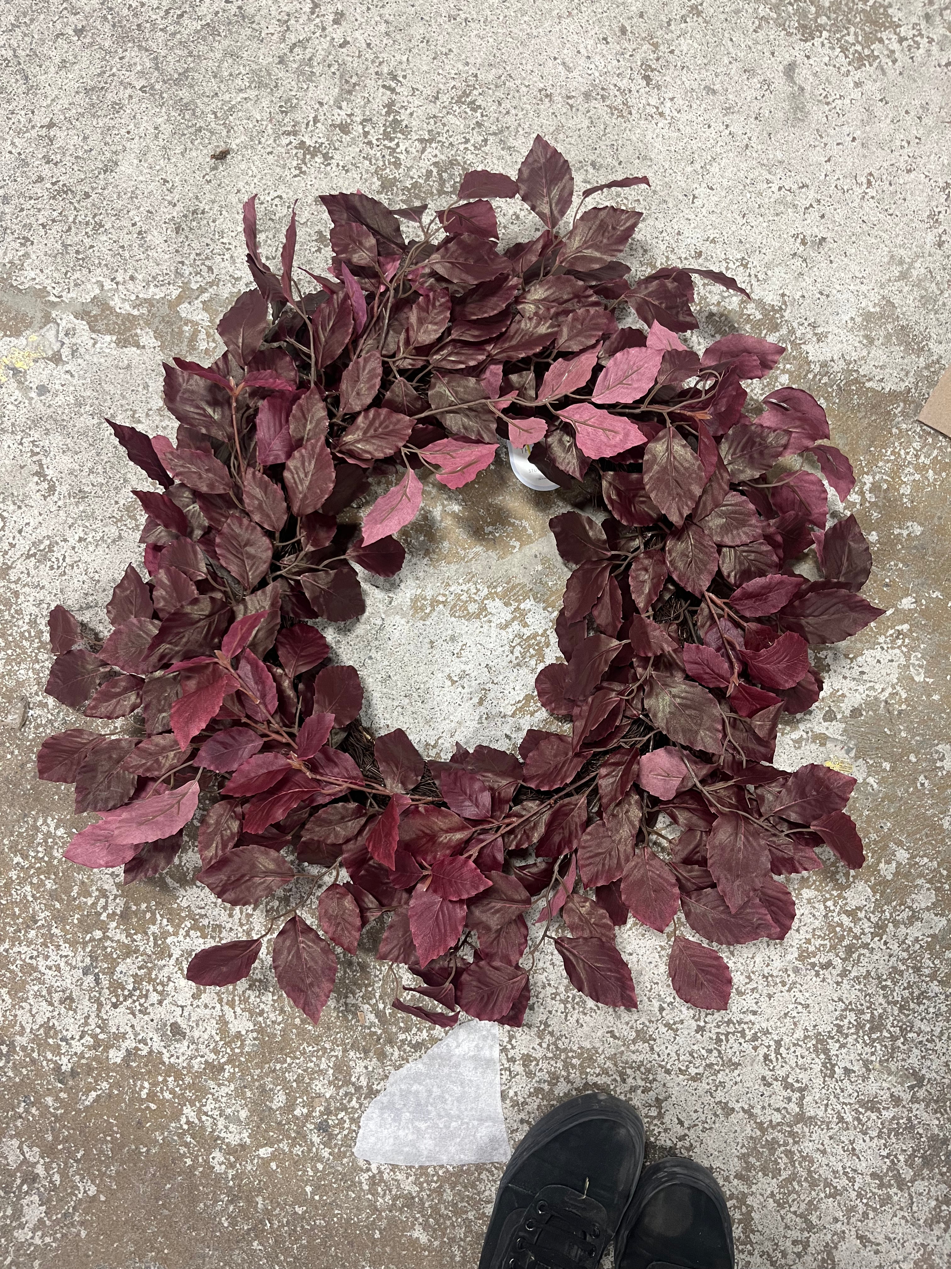 Artificial Leaf Wreath Arrangement Burgundy