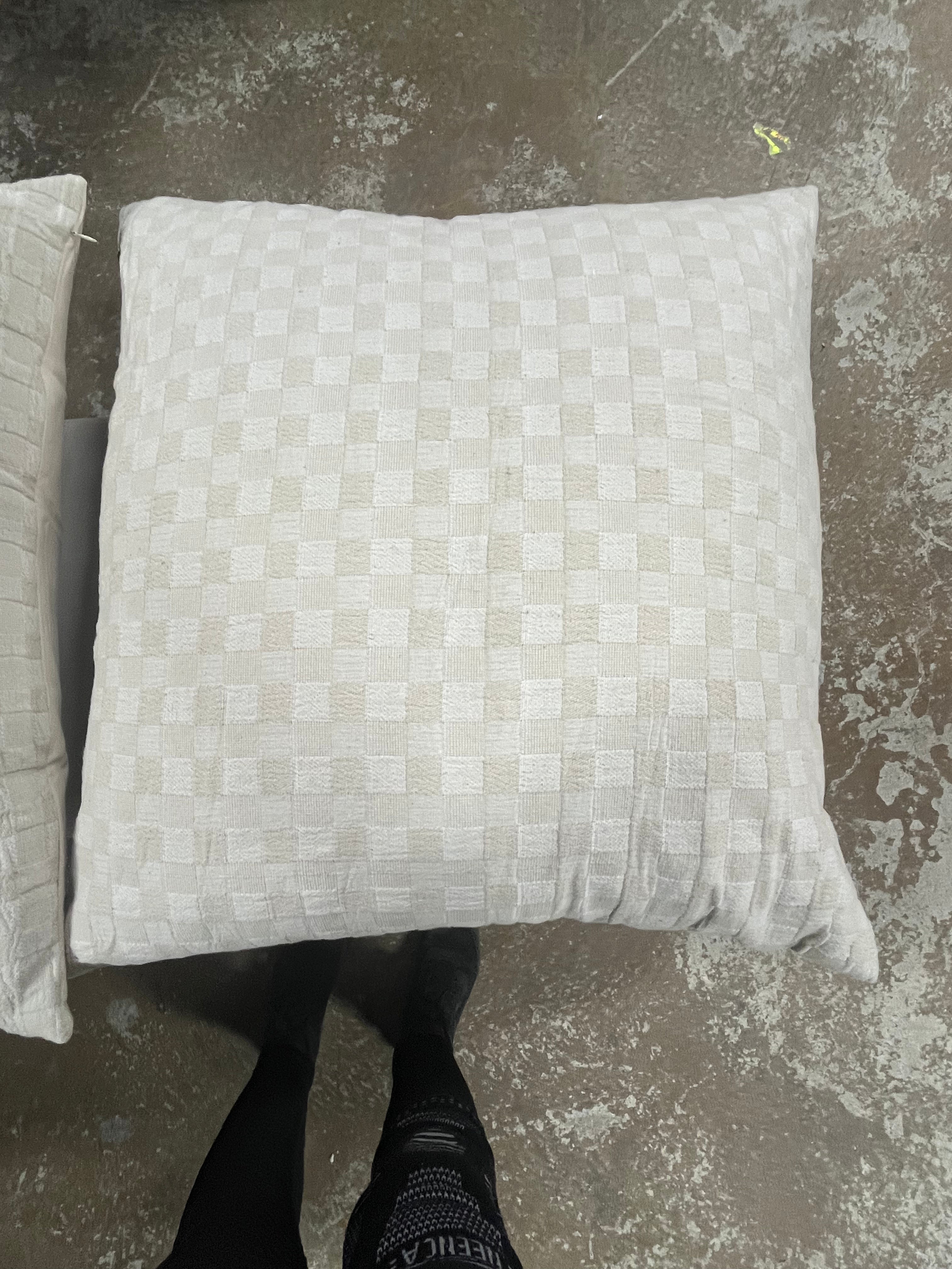 Checkerboard Textured Euro Pillow Beige - Farmhouse Throw Pillow, Cotton, Indoor Use - Set of 2