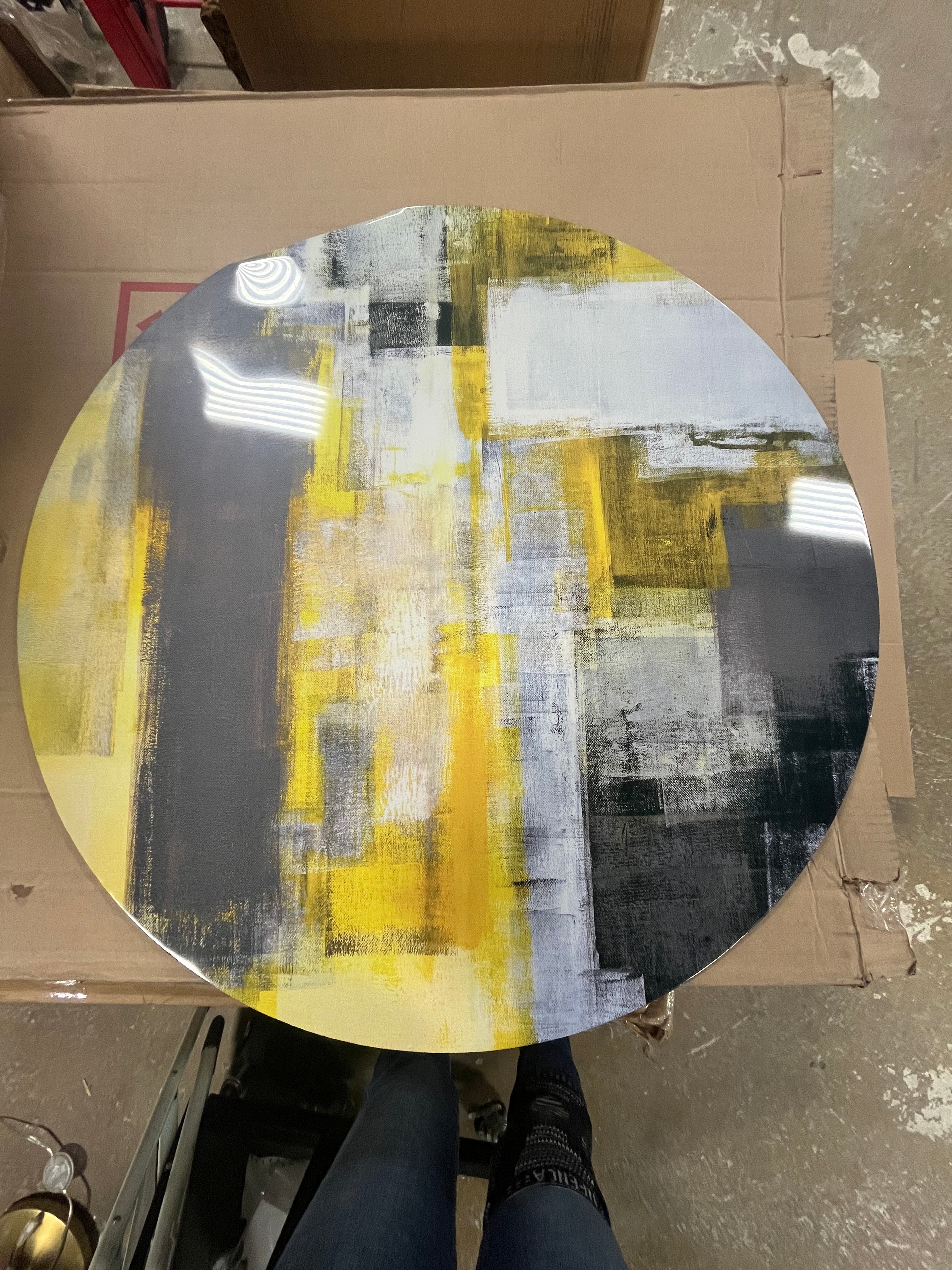 Abstract 'Gray and Yellow Blur Abstract' Painting