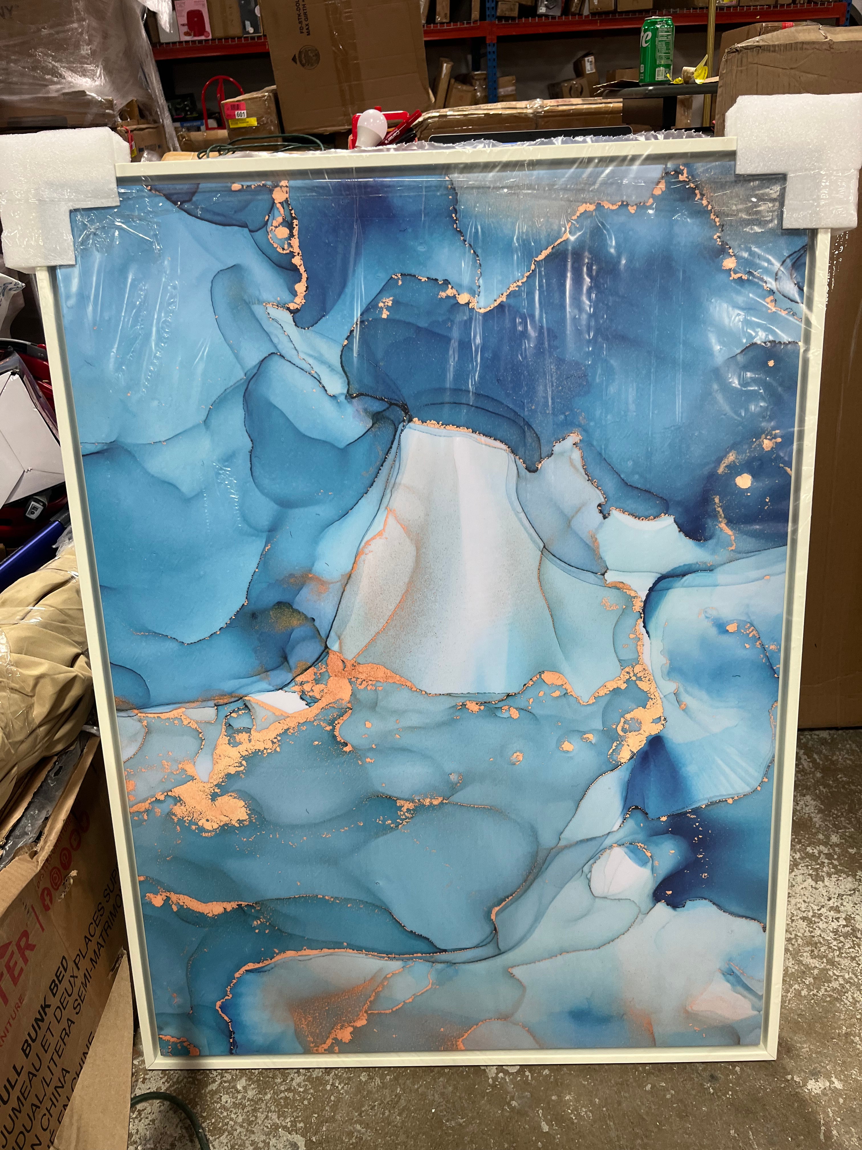 Blue And Gold Luxury Abstract Fluid Art III, 30x 40"