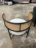 Boucle Upholstered Barrel ArmChair with Rattan Back