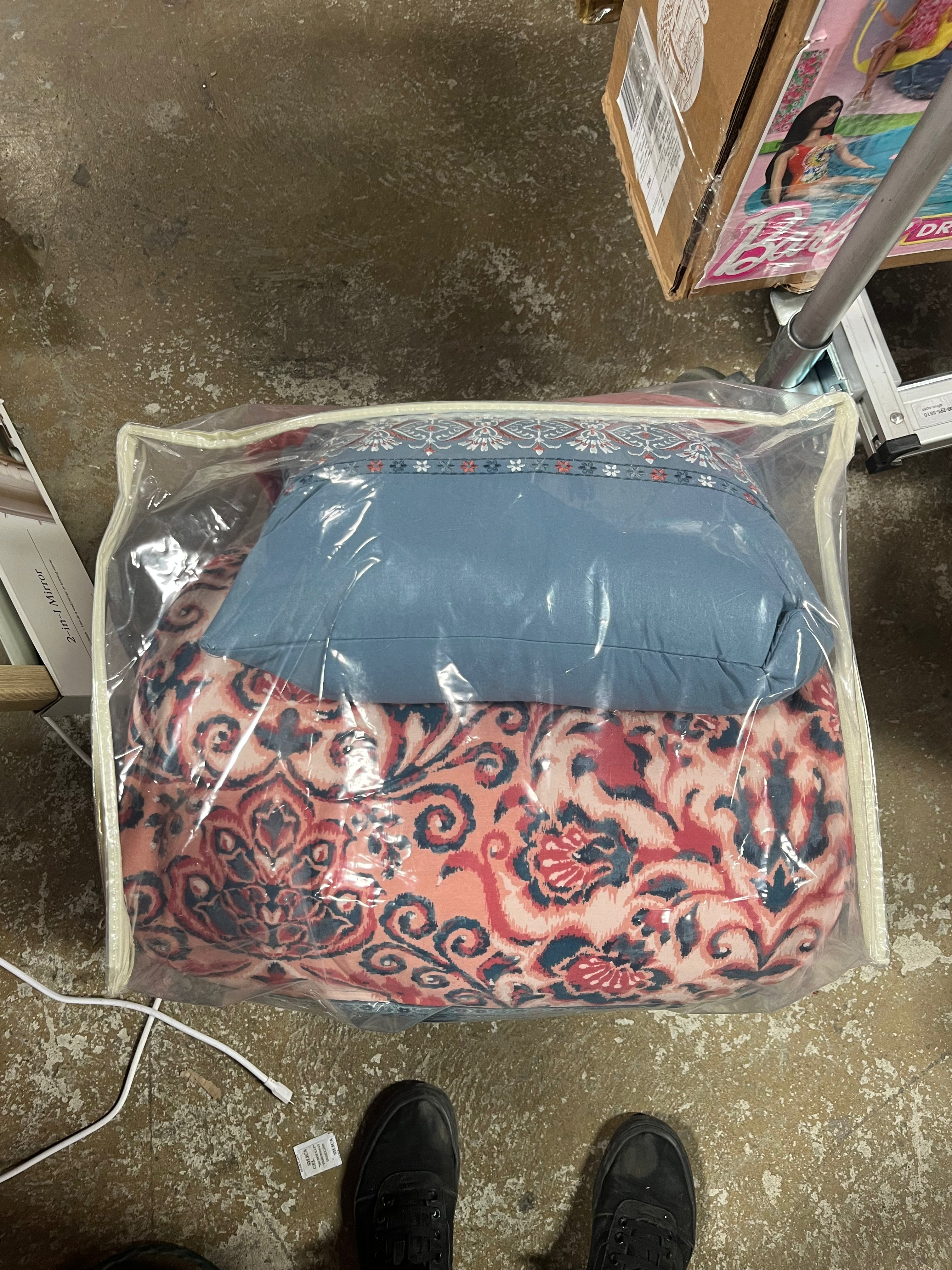 8pc Printed Paisley with Border Comforter Bedding Set Rose/Blue King