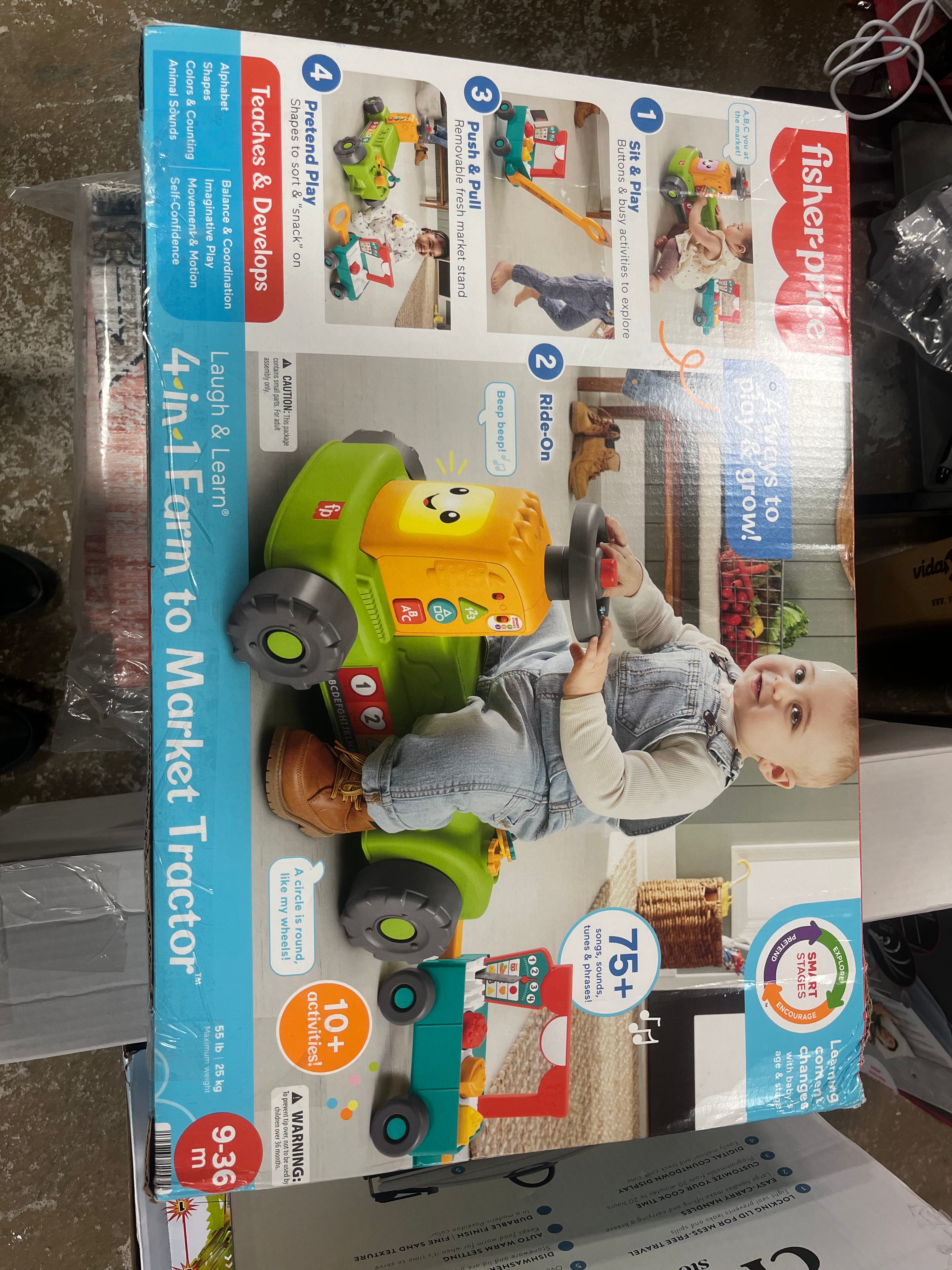 4-in-1 Farm to Market Tractor Ride-On Learning Toy for Baby & Toddlers