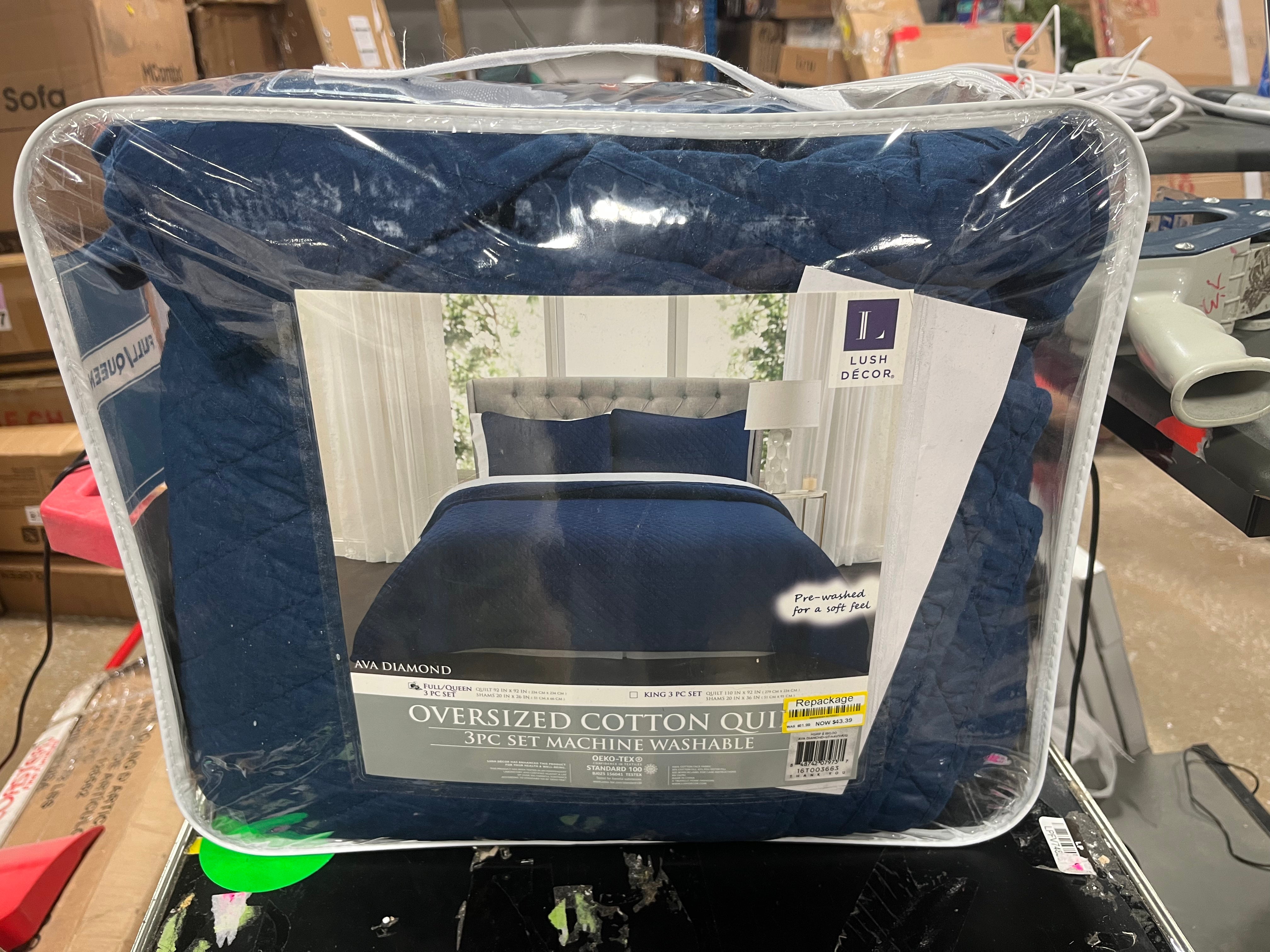 Ava Diamond Oversized Cotton Quilt Set Full/Queen