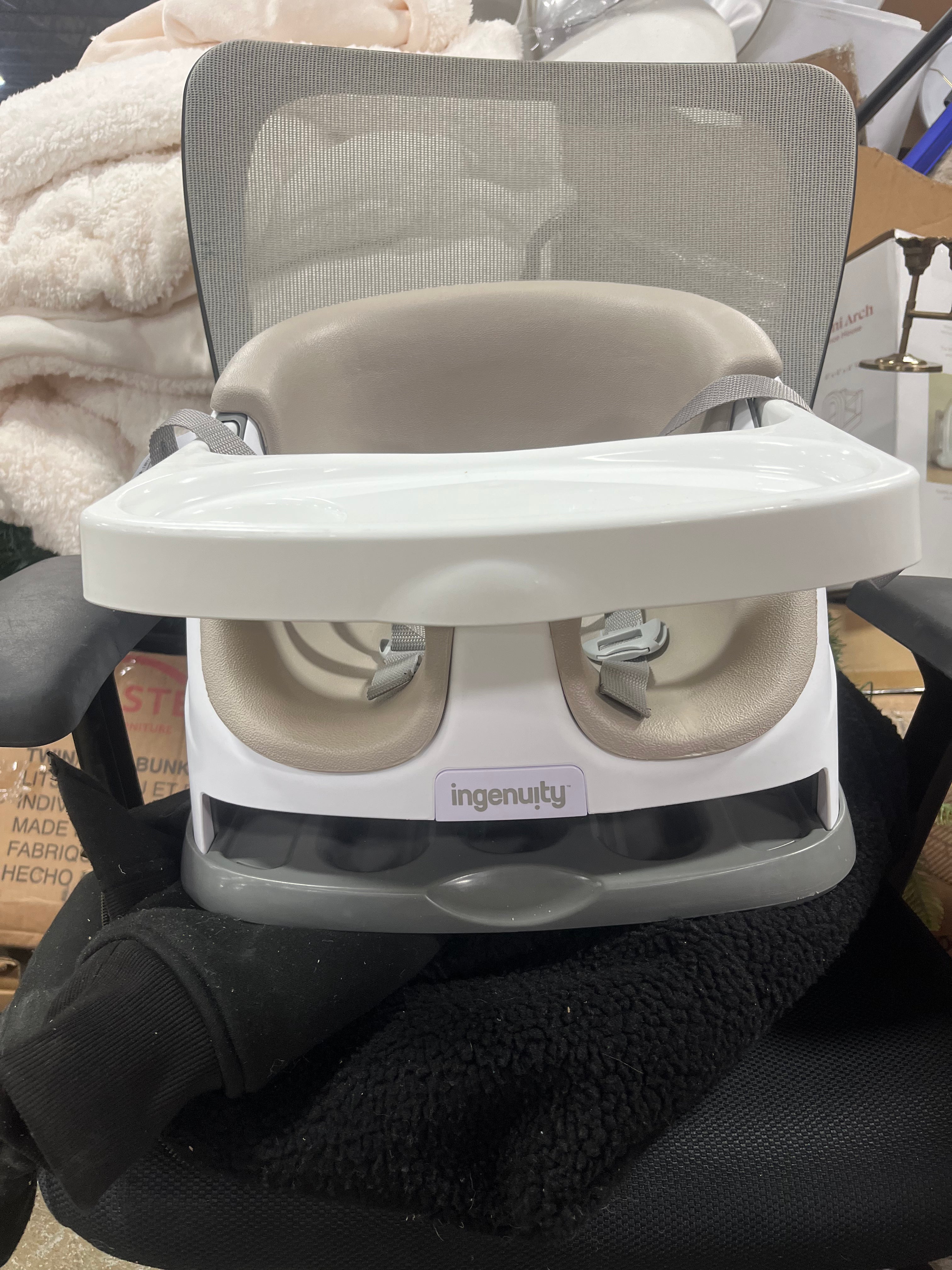 Baby Base 2-in-1 Booster Feeding and Floor Seat with Self-Storing Tray - Cashmere