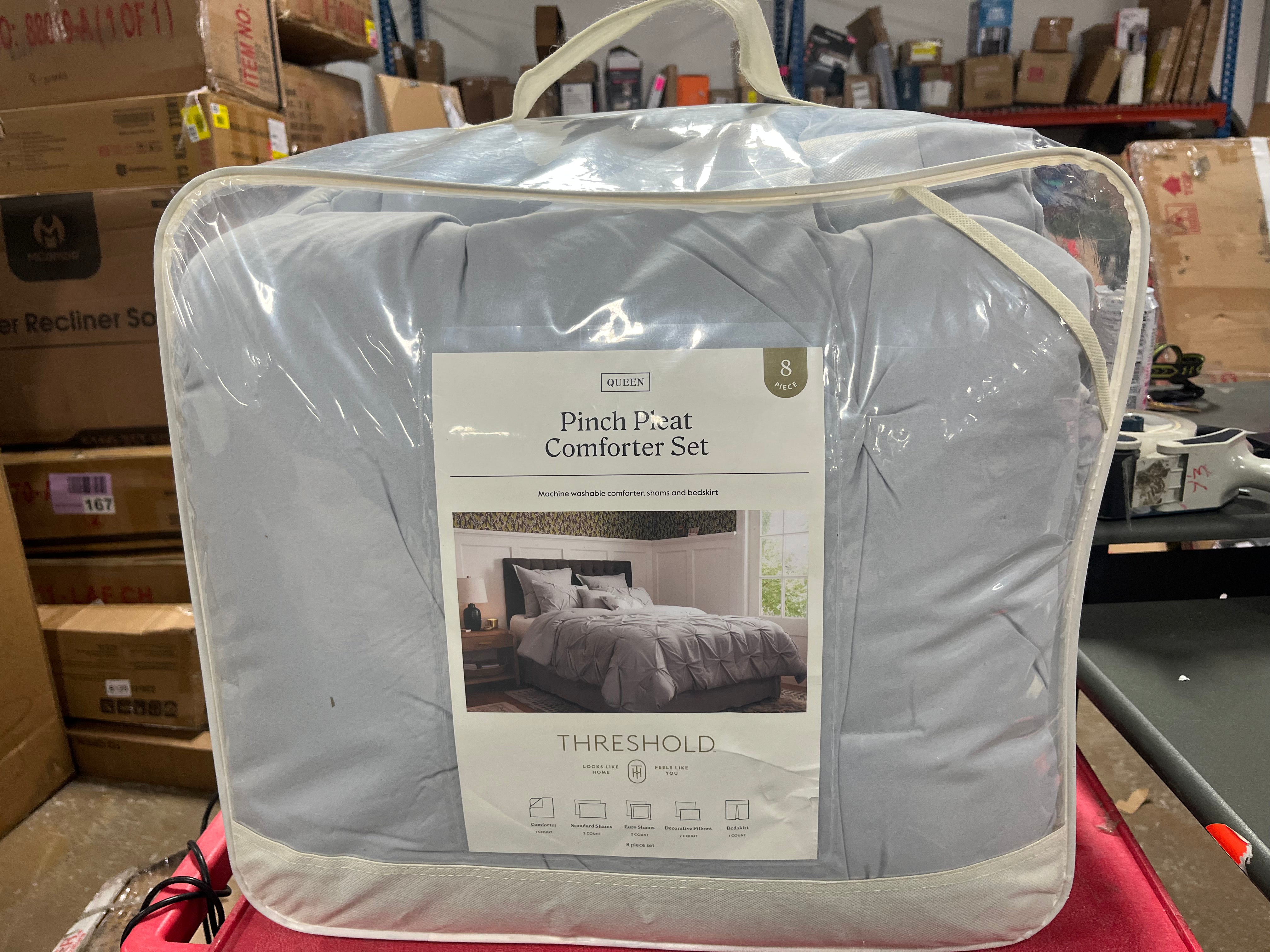 8pc Pinch Pleat Comforter Bedding Set Queen