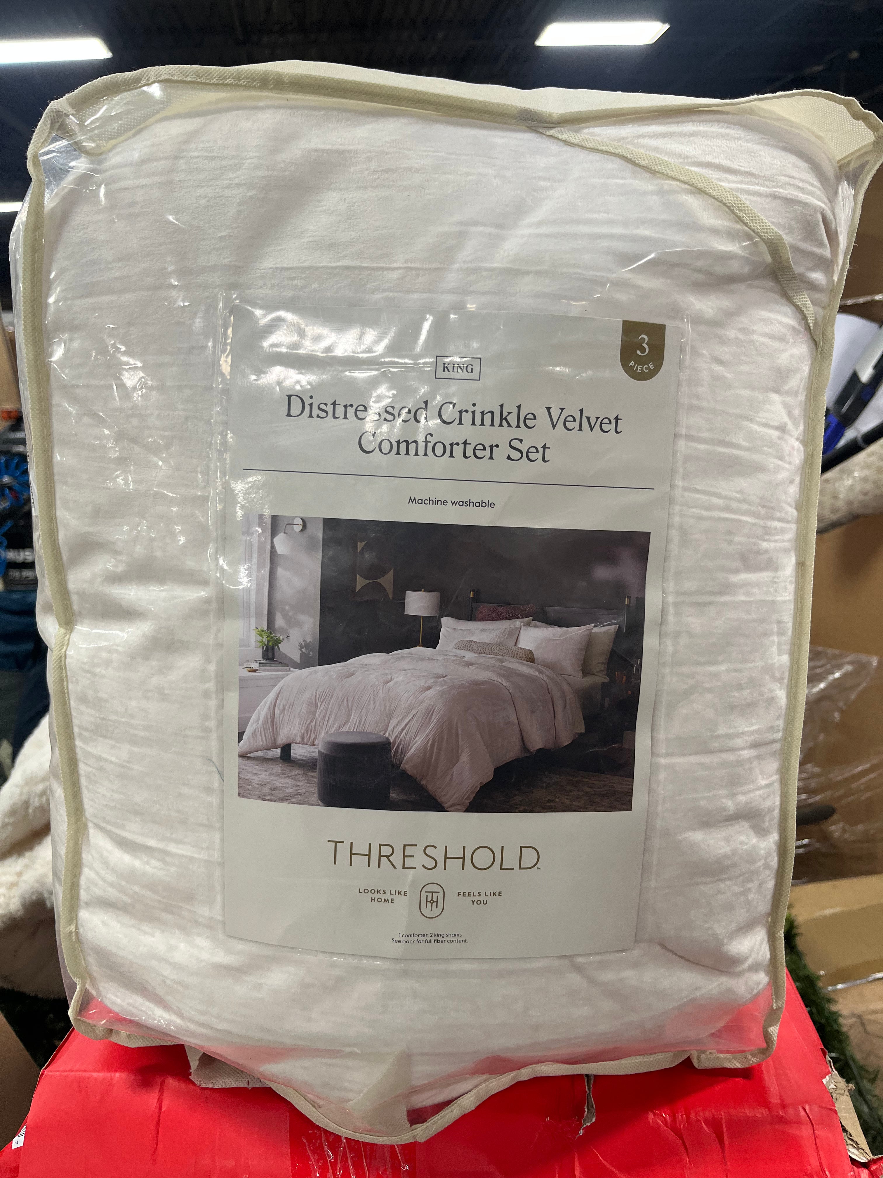 3pc Luxe Distressed Crinkle Velvet Comforter and Sham Set King