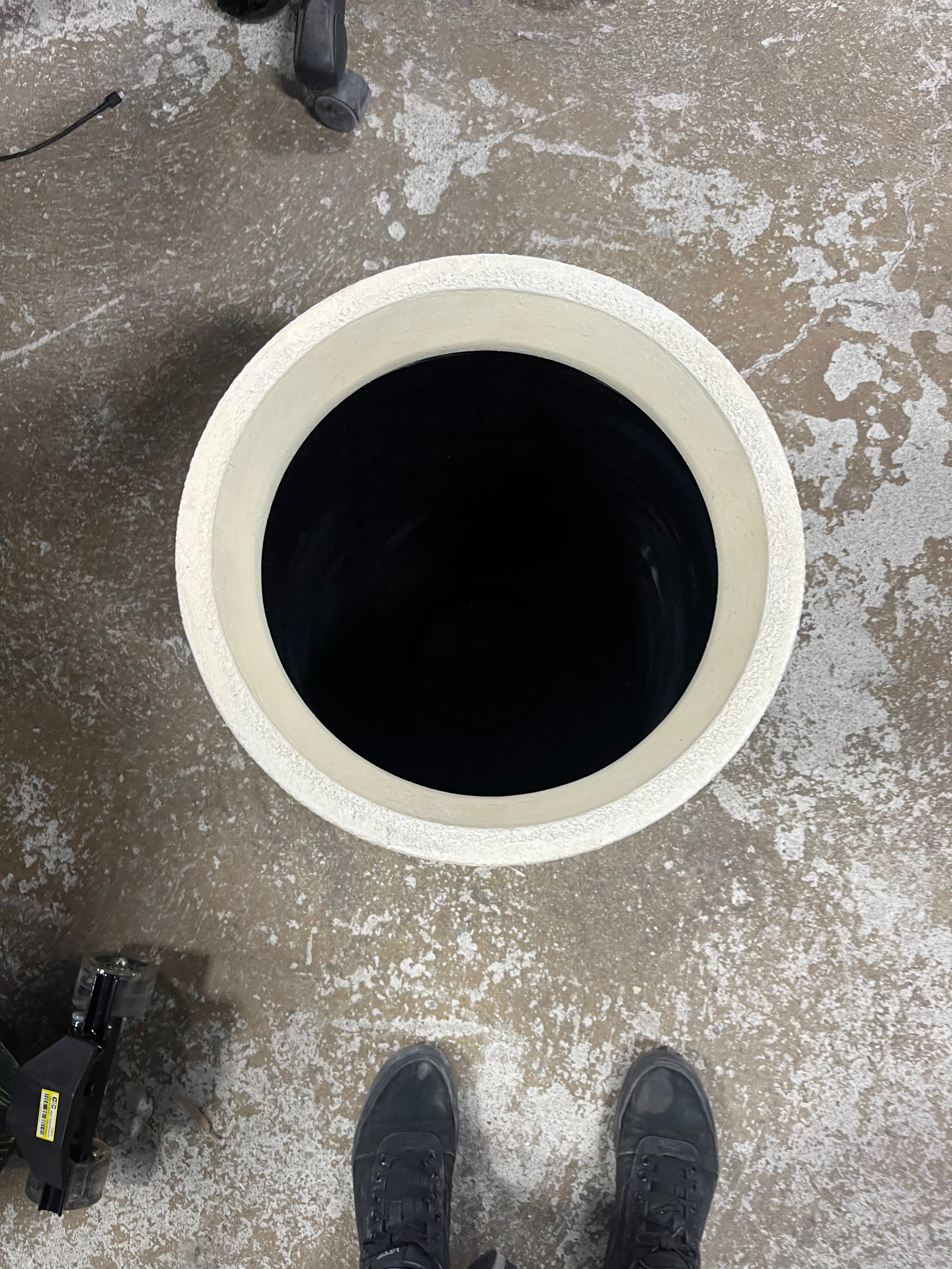 Cream Plastic Outdoor Planter with Drainage Holes, Freestanding in the Ground