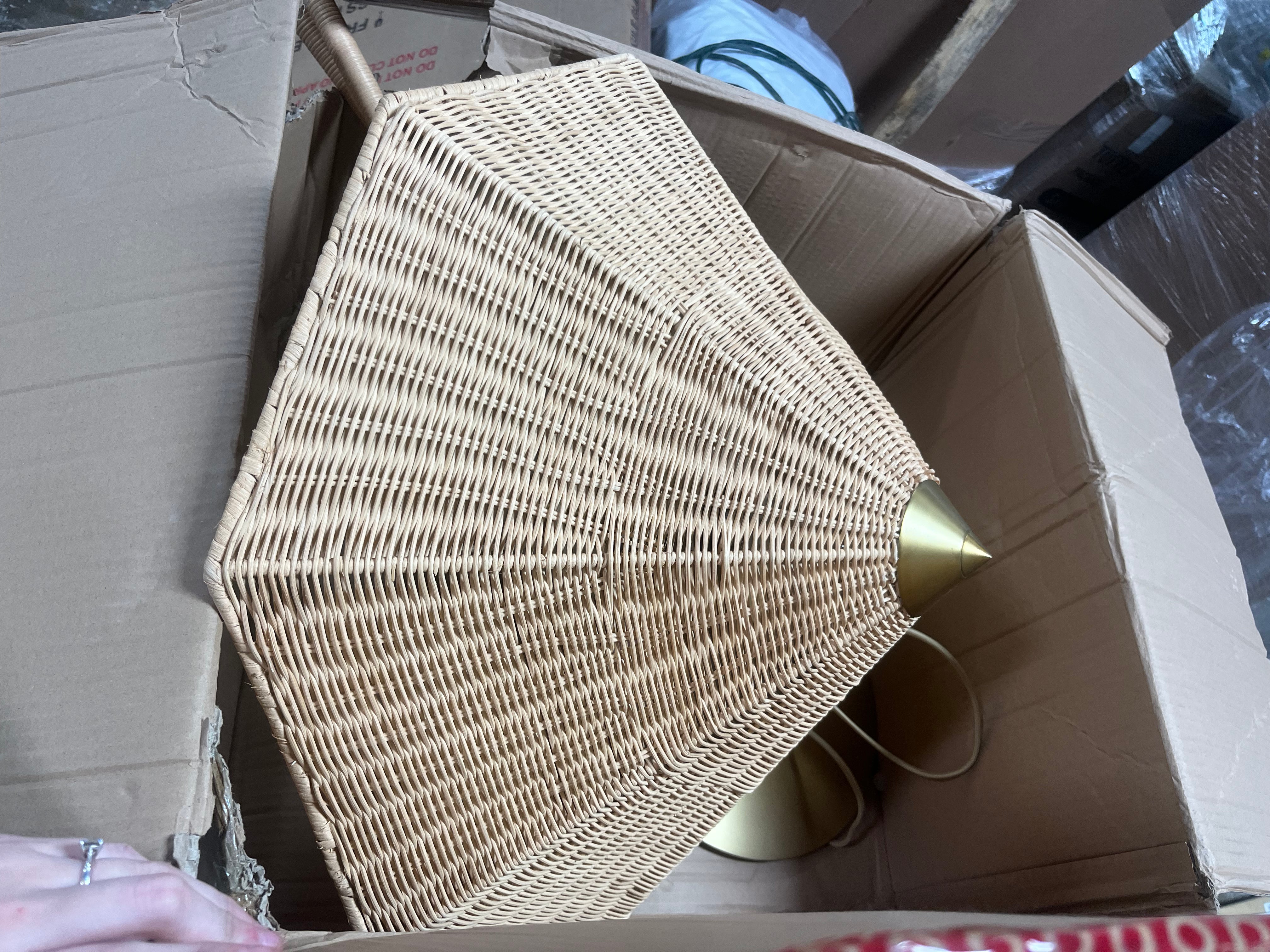 Floor Lamp Gold Iron with Tapered Rattan Shade - ETL Listed, Dimmable