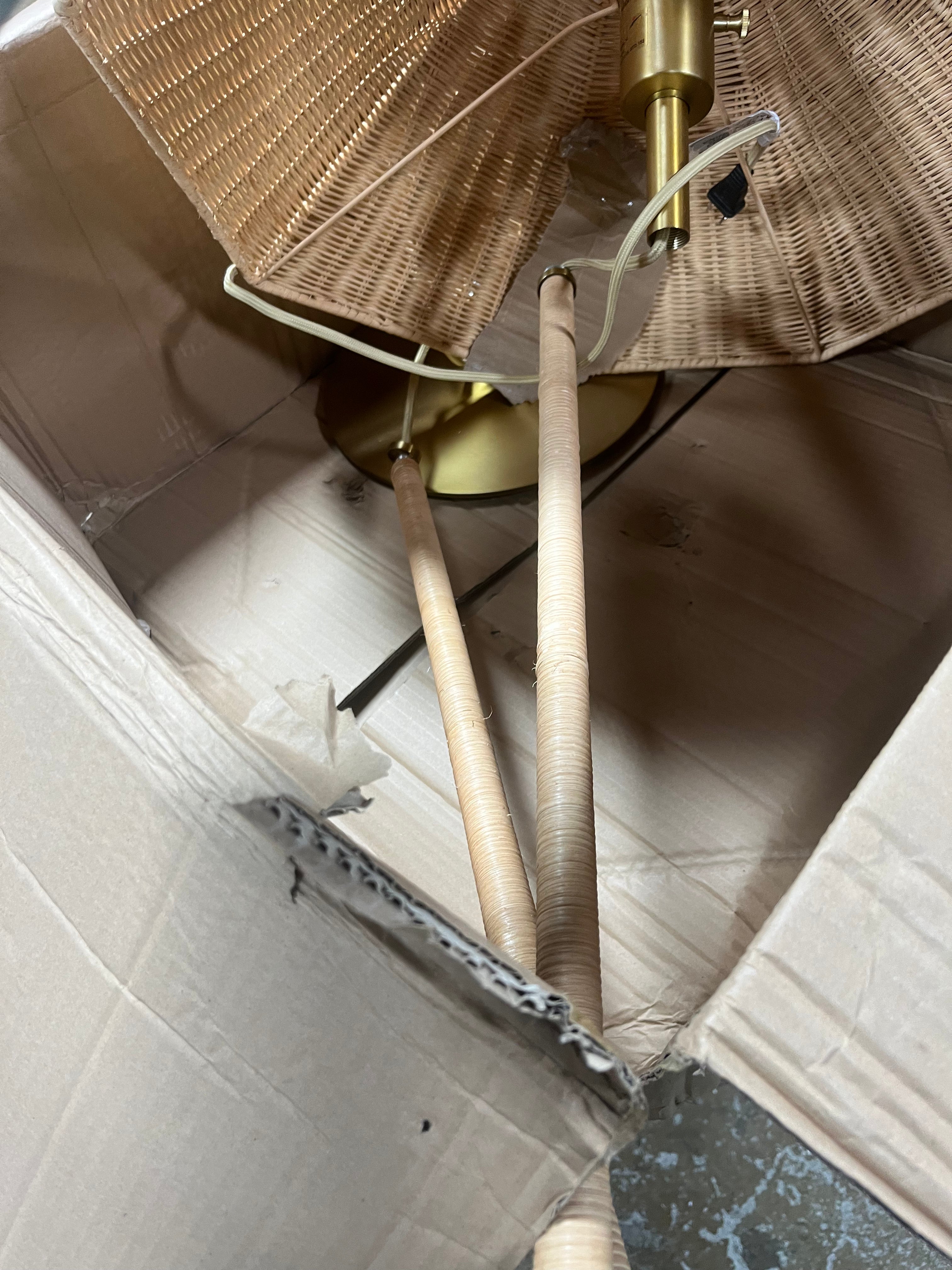Floor Lamp Gold Iron with Tapered Rattan Shade - ETL Listed, Dimmable