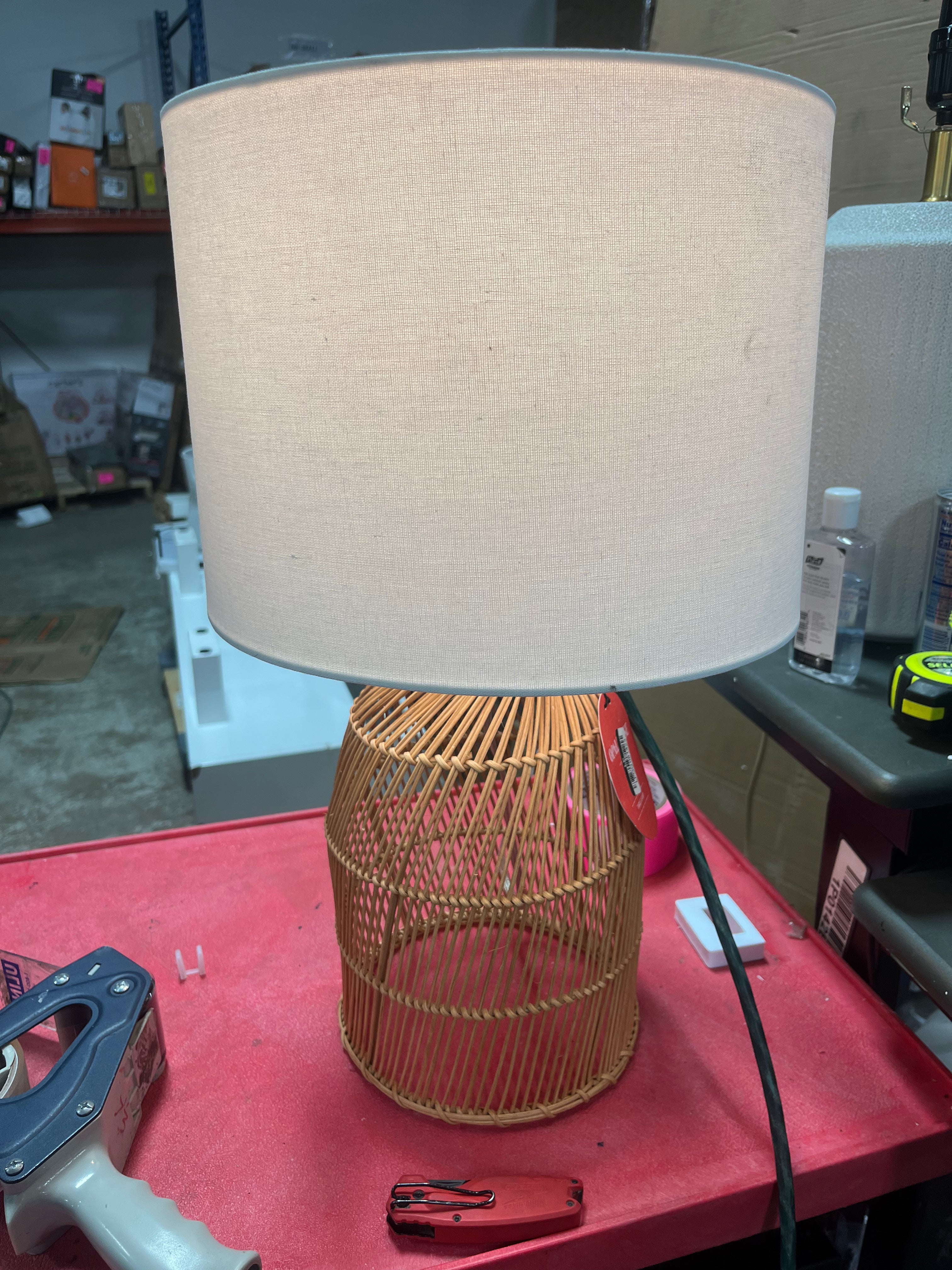 Rattan Diagonal Weave Table Lamp Tan