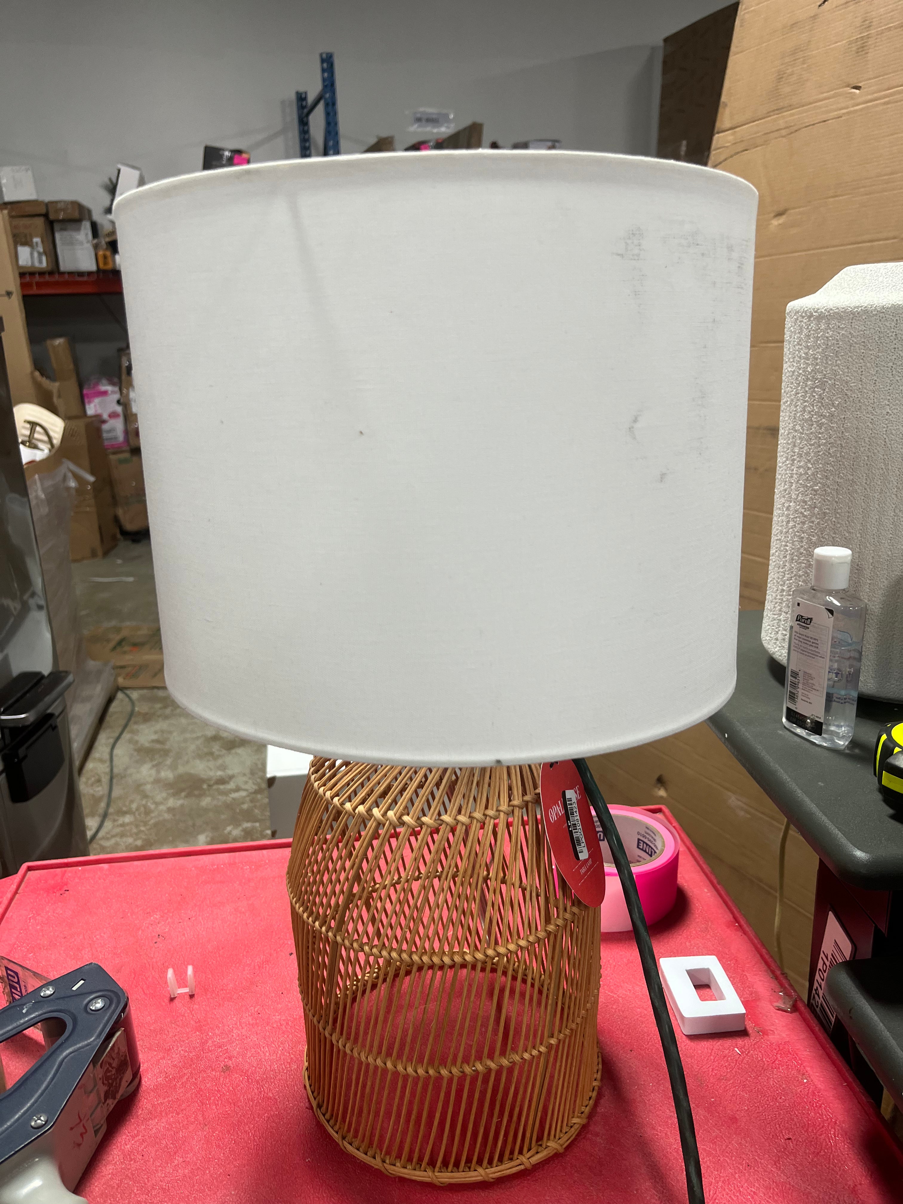 Rattan Diagonal Weave Table Lamp Tan