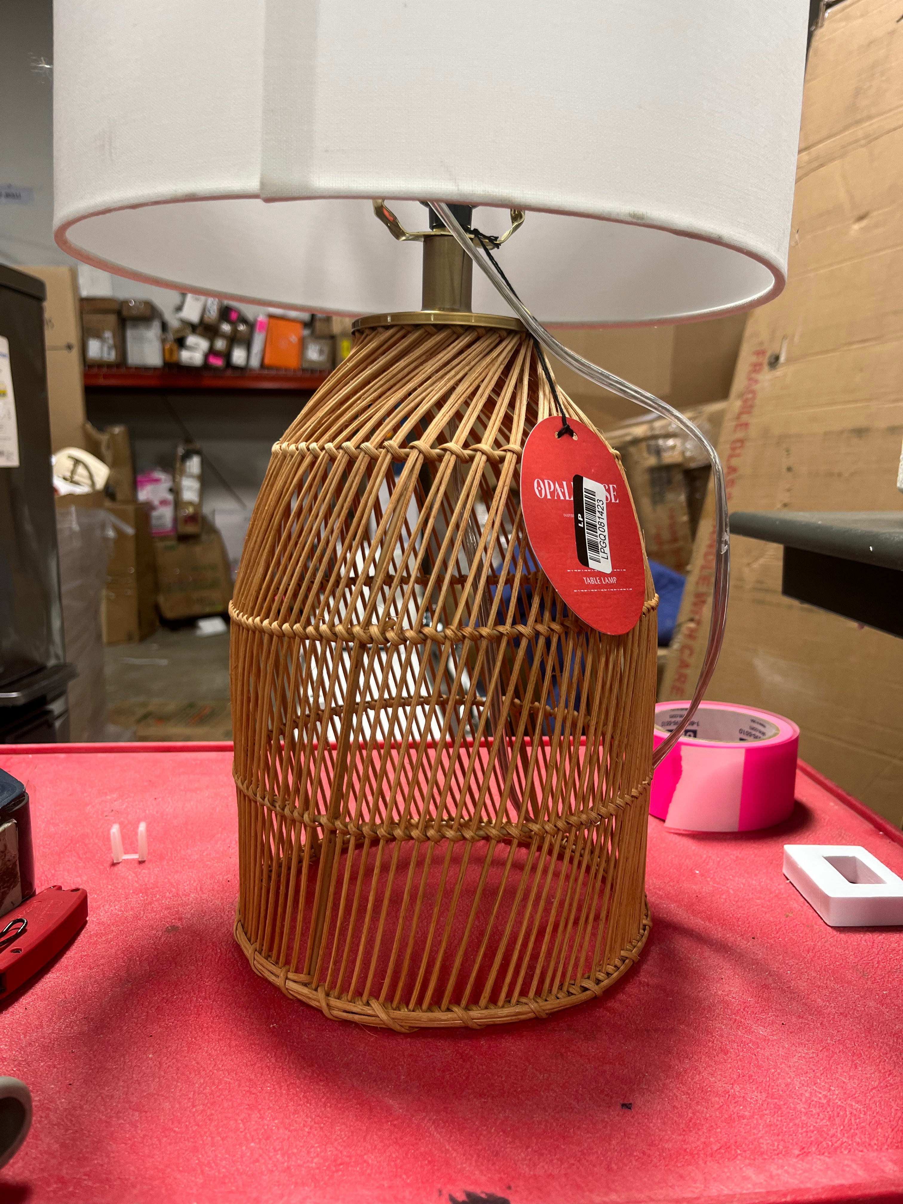 Rattan Diagonal Weave Table Lamp Tan