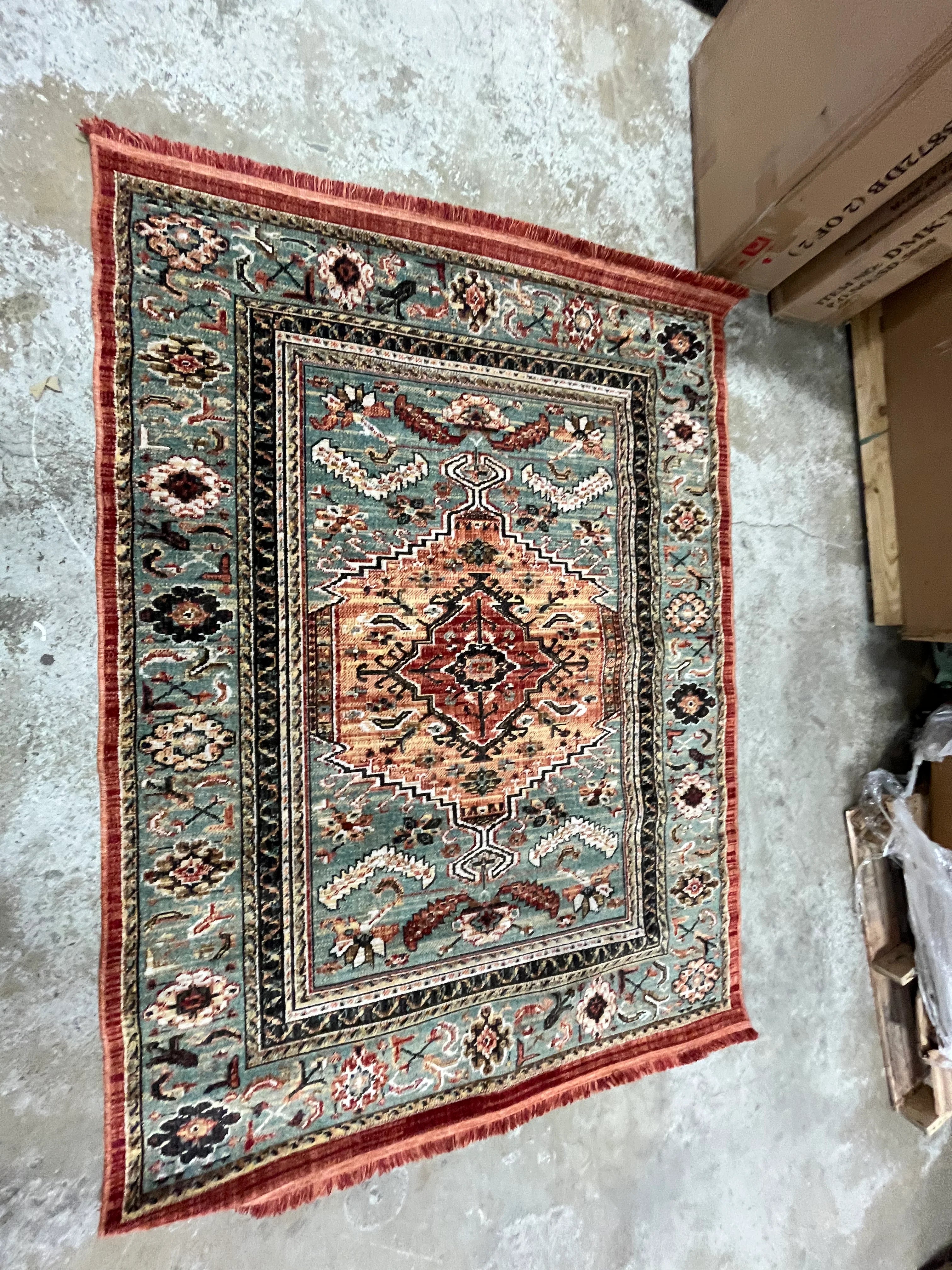 Floral Woven Rug Rust/Green 5'x7'