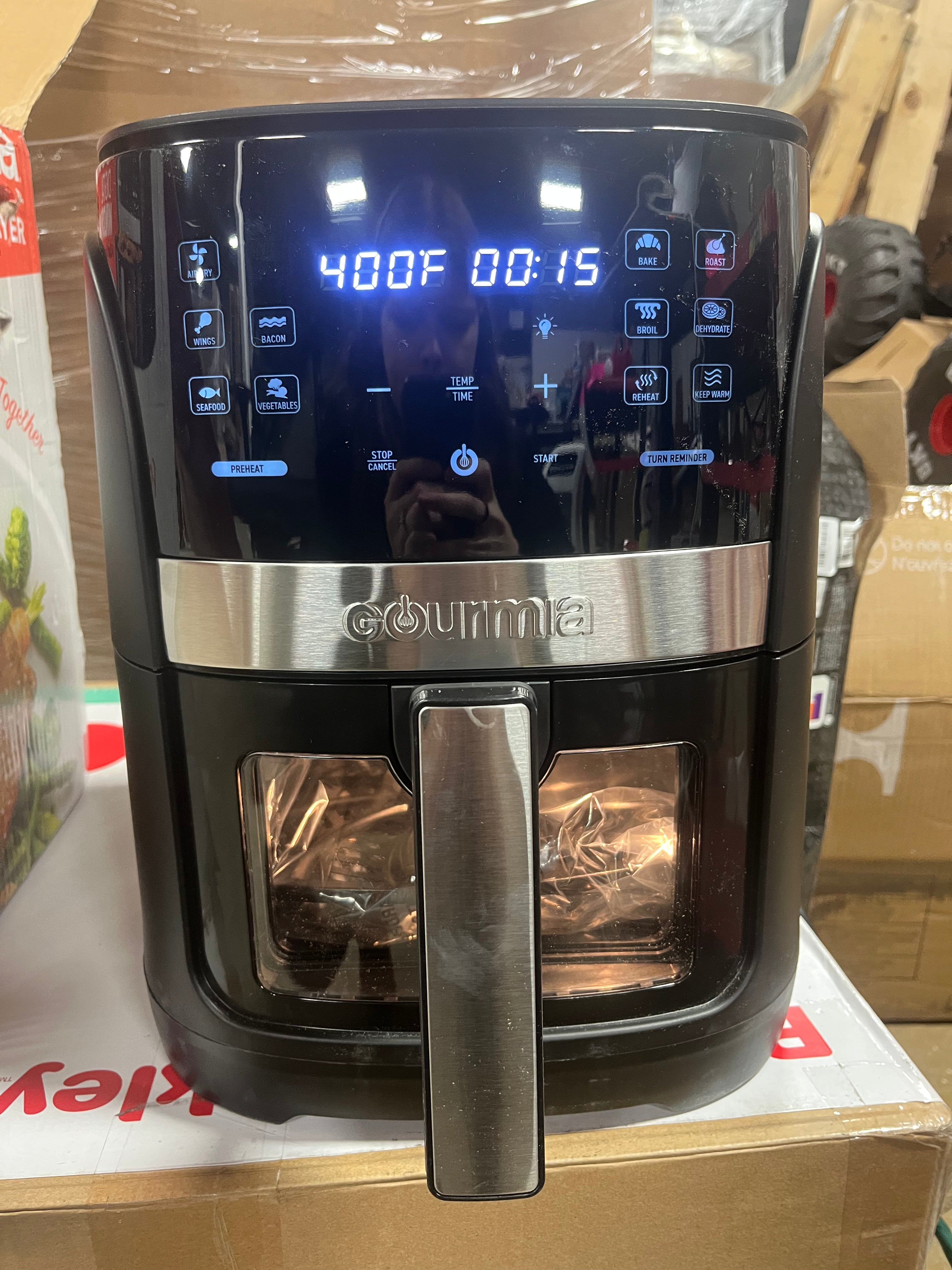 Digital Window Air Fryer with 12 Presets & Guided Cooking Black: Stainless Steel