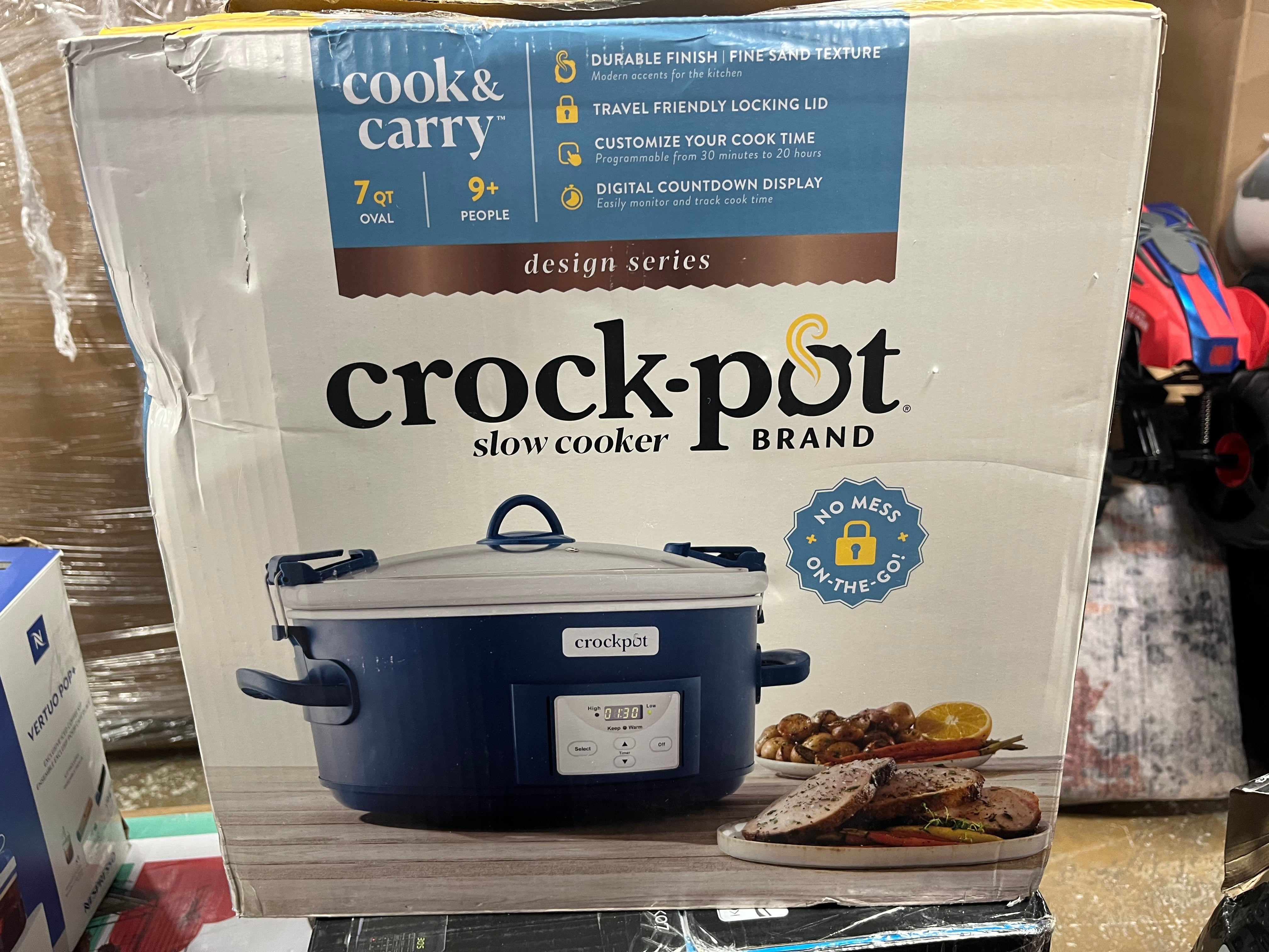 Cook & Carry One Touch Programmable Slow Cooker Poseidon Blue: Locking Lid, Dishwasher-Safe Parts