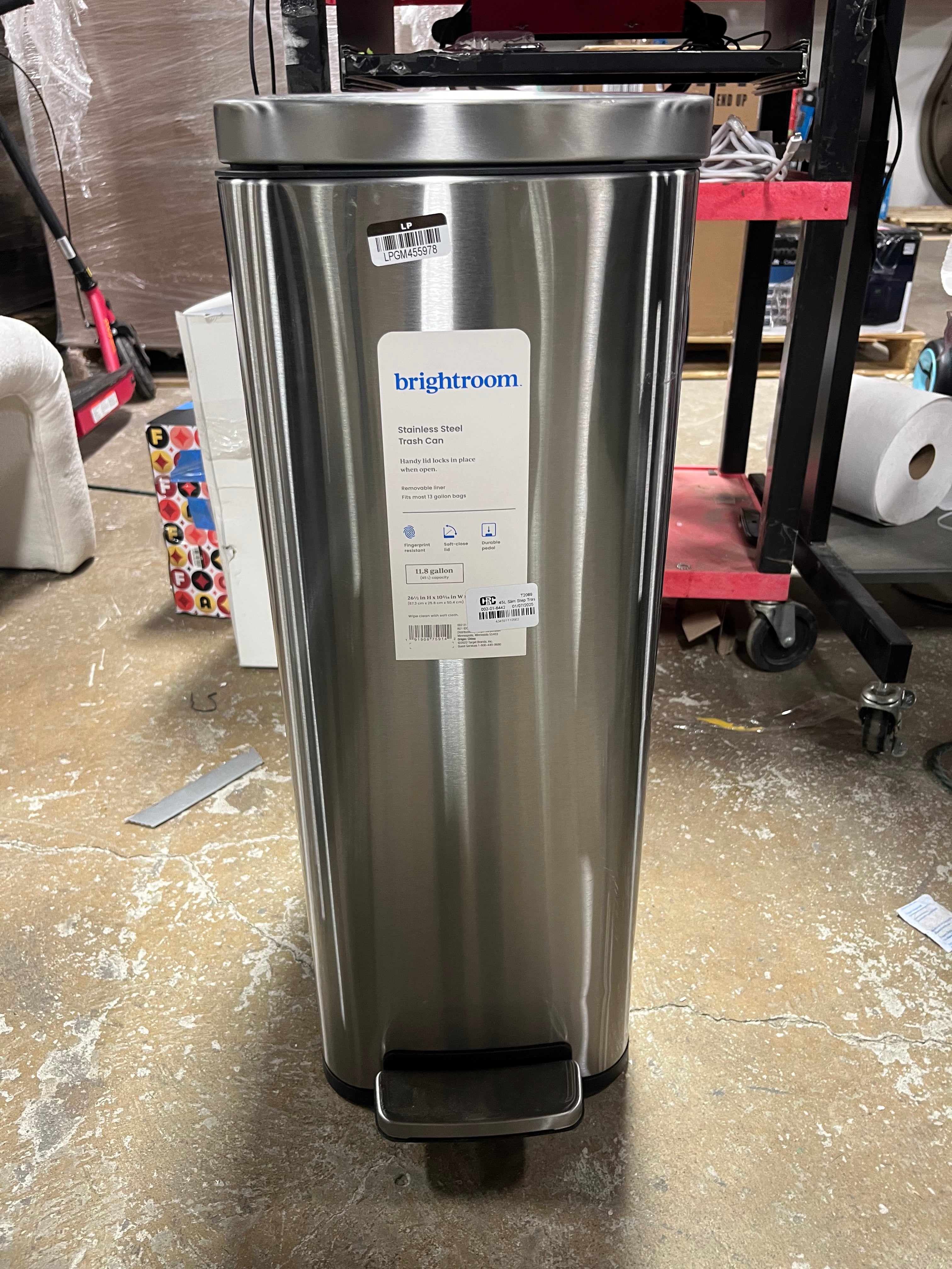 Slim Step Trash Can -  Stainless Steel Kitchen Garbage Can, Indoor, Smooth Finish, Silver