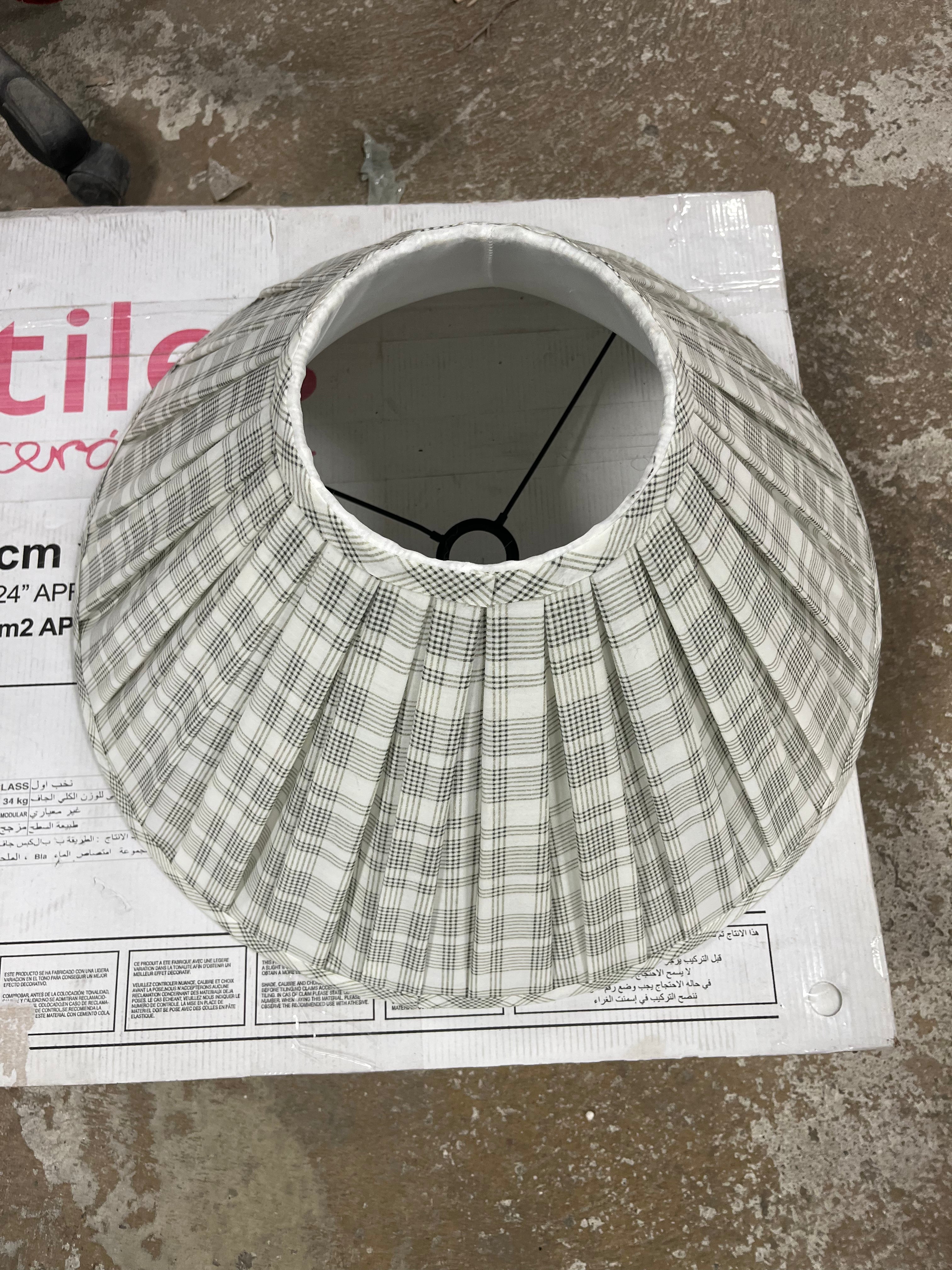 Metal Floor Lamp with Green Pleated Plaid Shade - ETL Listed