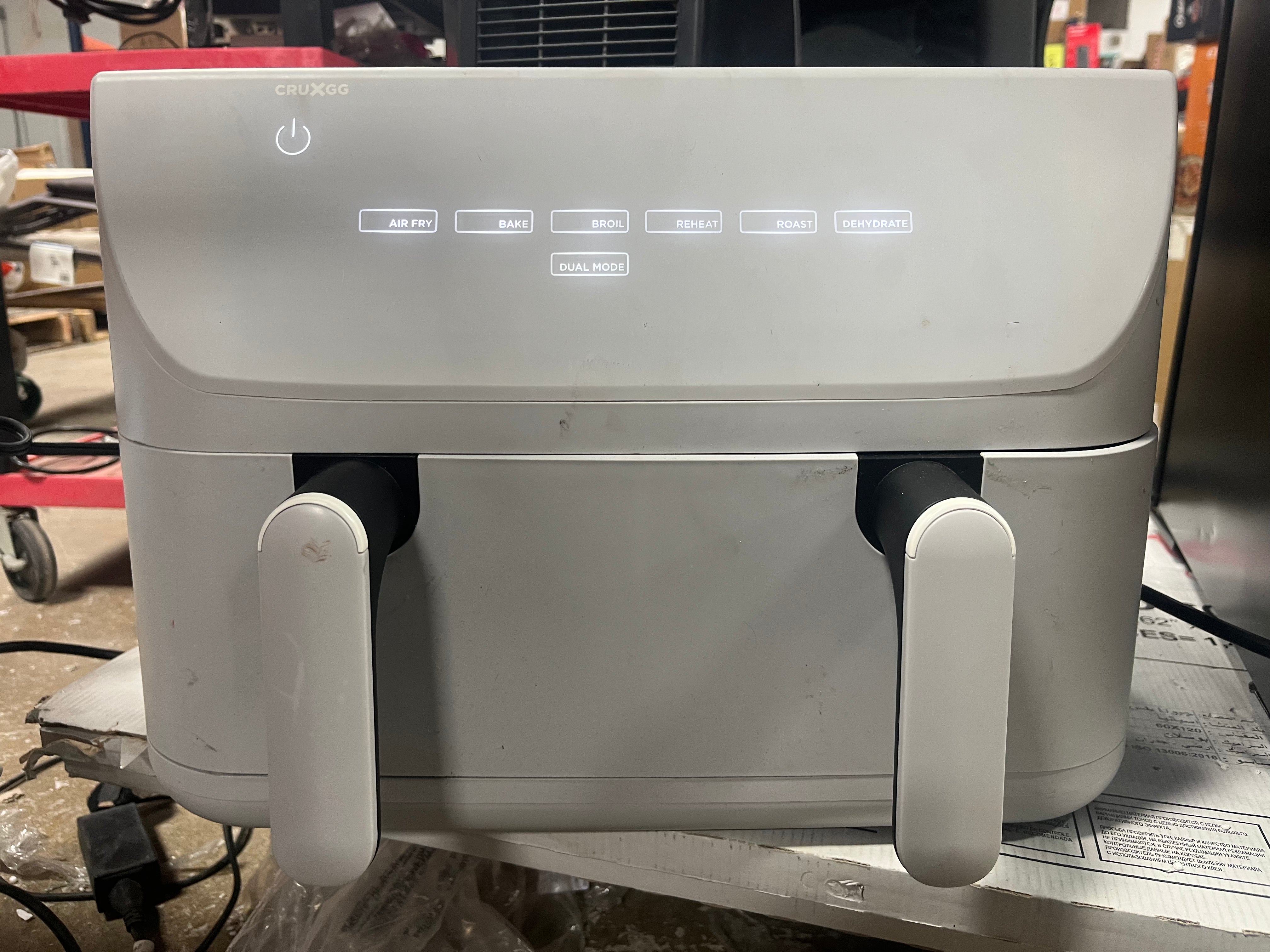 Dual Basket Tri-Zone Air Fryer Gray: Cool Touch Handle, Includes Fry Basket & Crisping Tray
