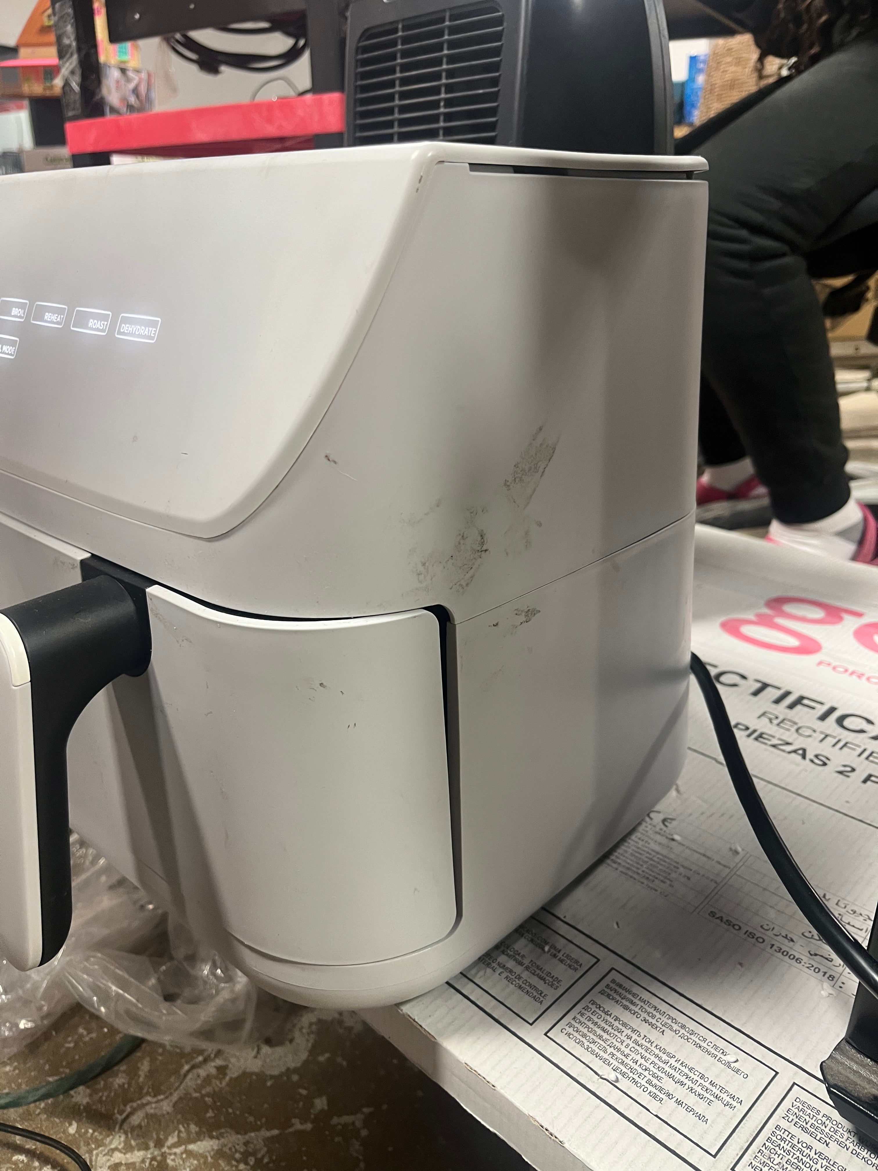 Dual Basket Tri-Zone Air Fryer Gray: Cool Touch Handle, Includes Fry Basket & Crisping Tray