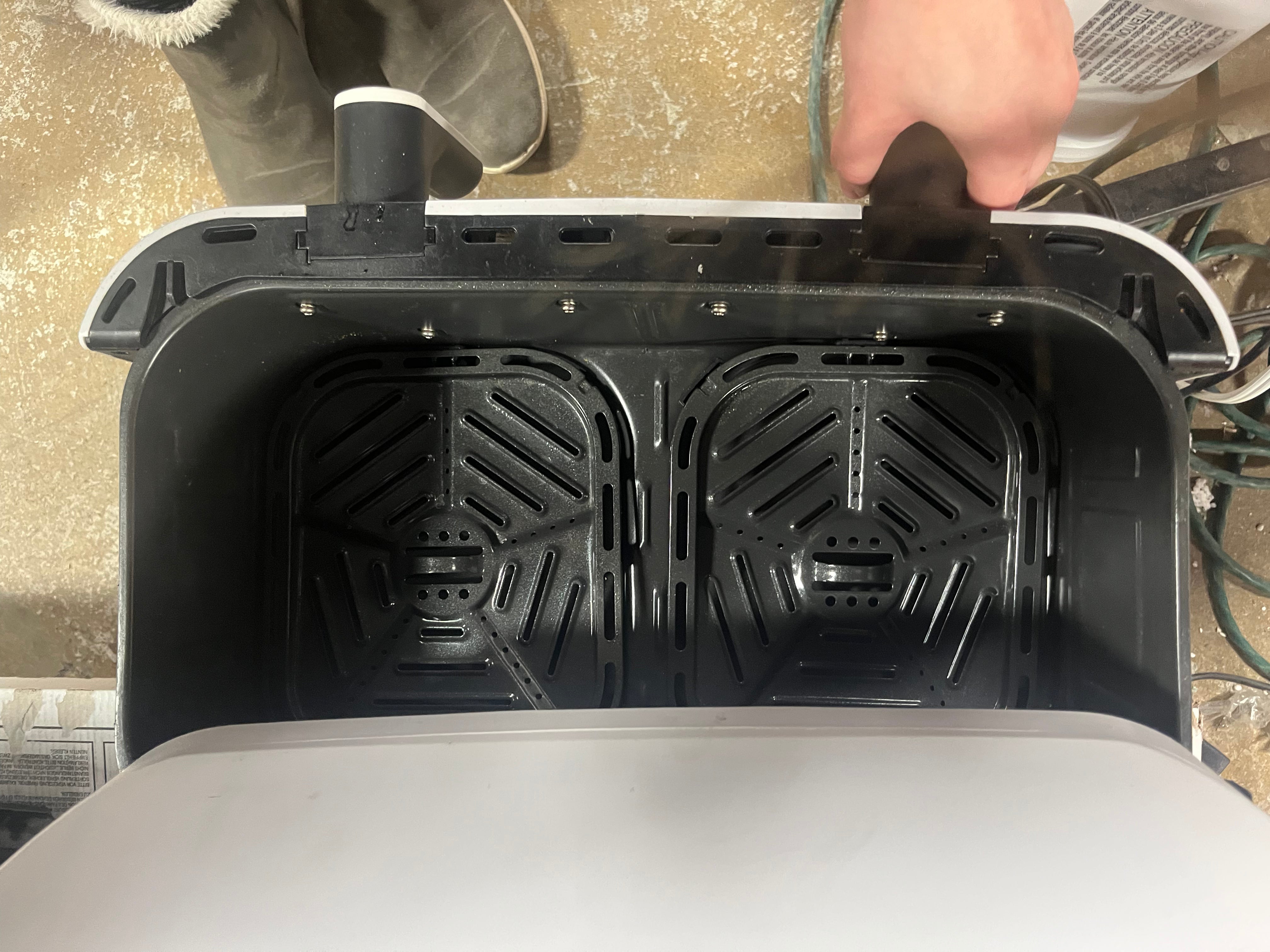 Dual Basket Tri-Zone Air Fryer Gray: Cool Touch Handle, Includes Fry Basket & Crisping Tray