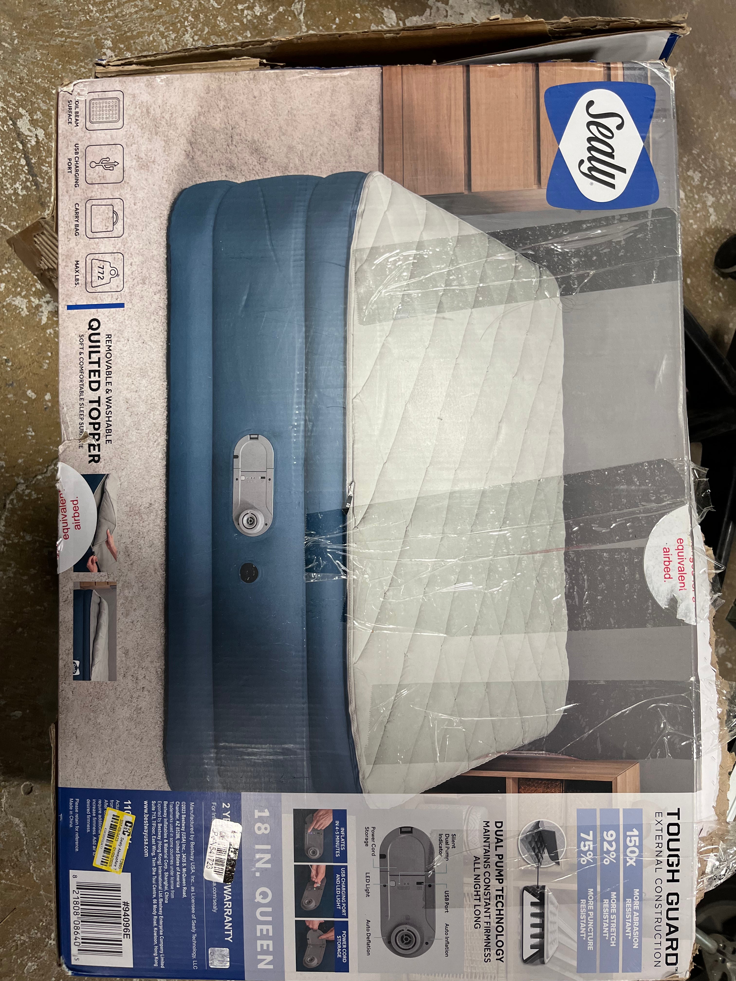 AlwayzAire Tough Guard Duvet Top Air Mattress Queen with Built-in Dual Pump