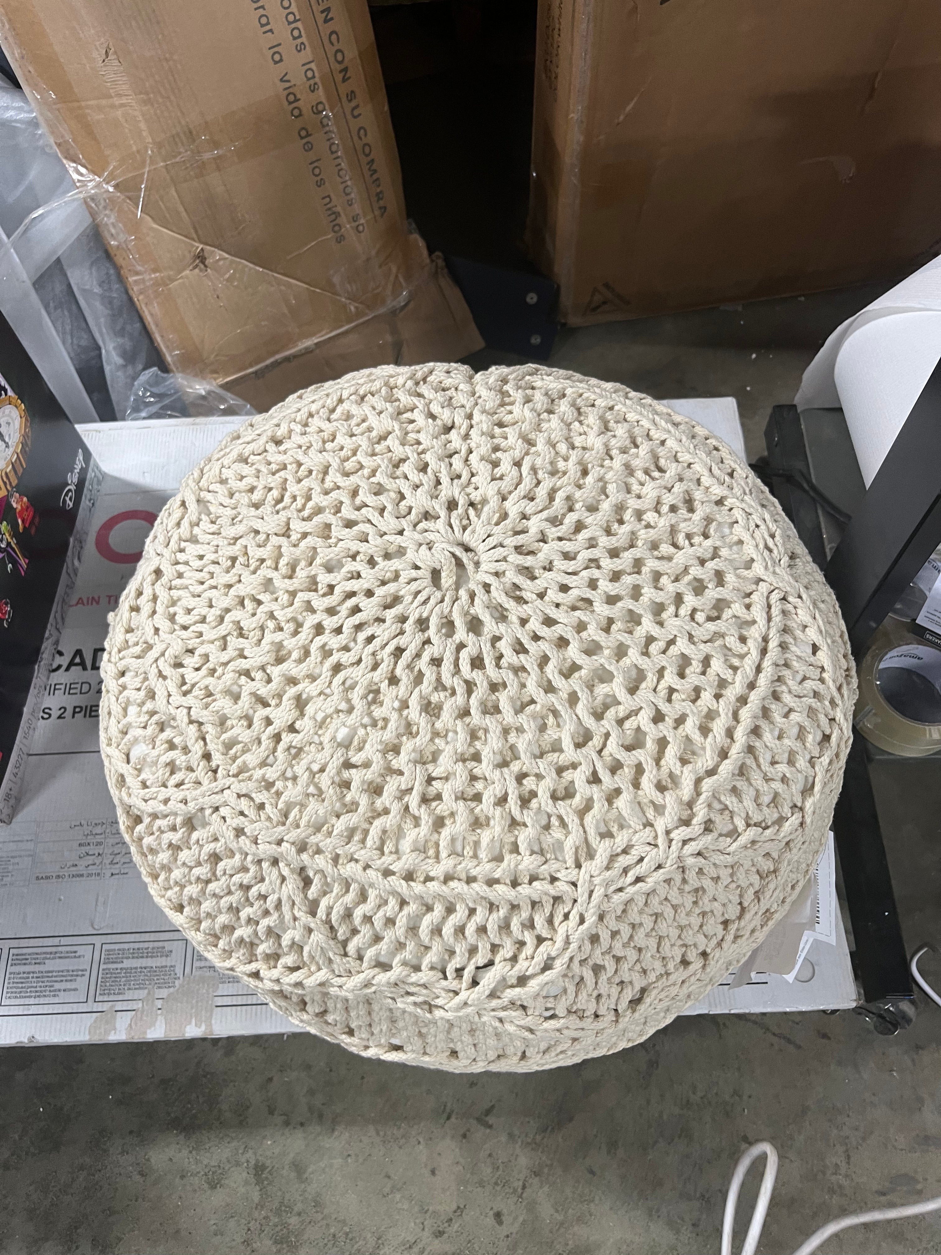 Morven Modern Knitted Cotton Round Pouf