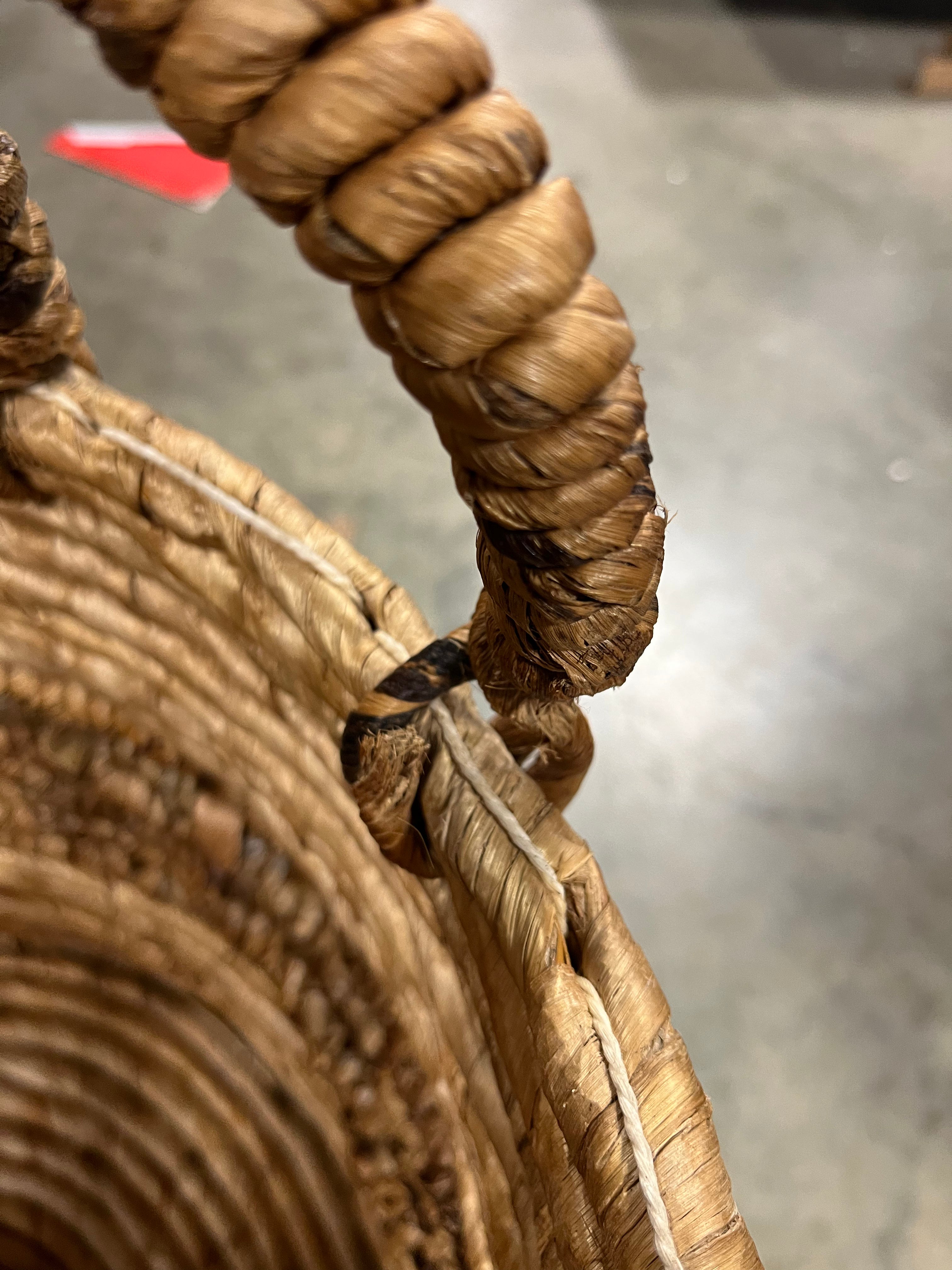 Large Natural Woven Round Basket -  Off-White Decorative Blanket Basket, Abaca, Renewable Material