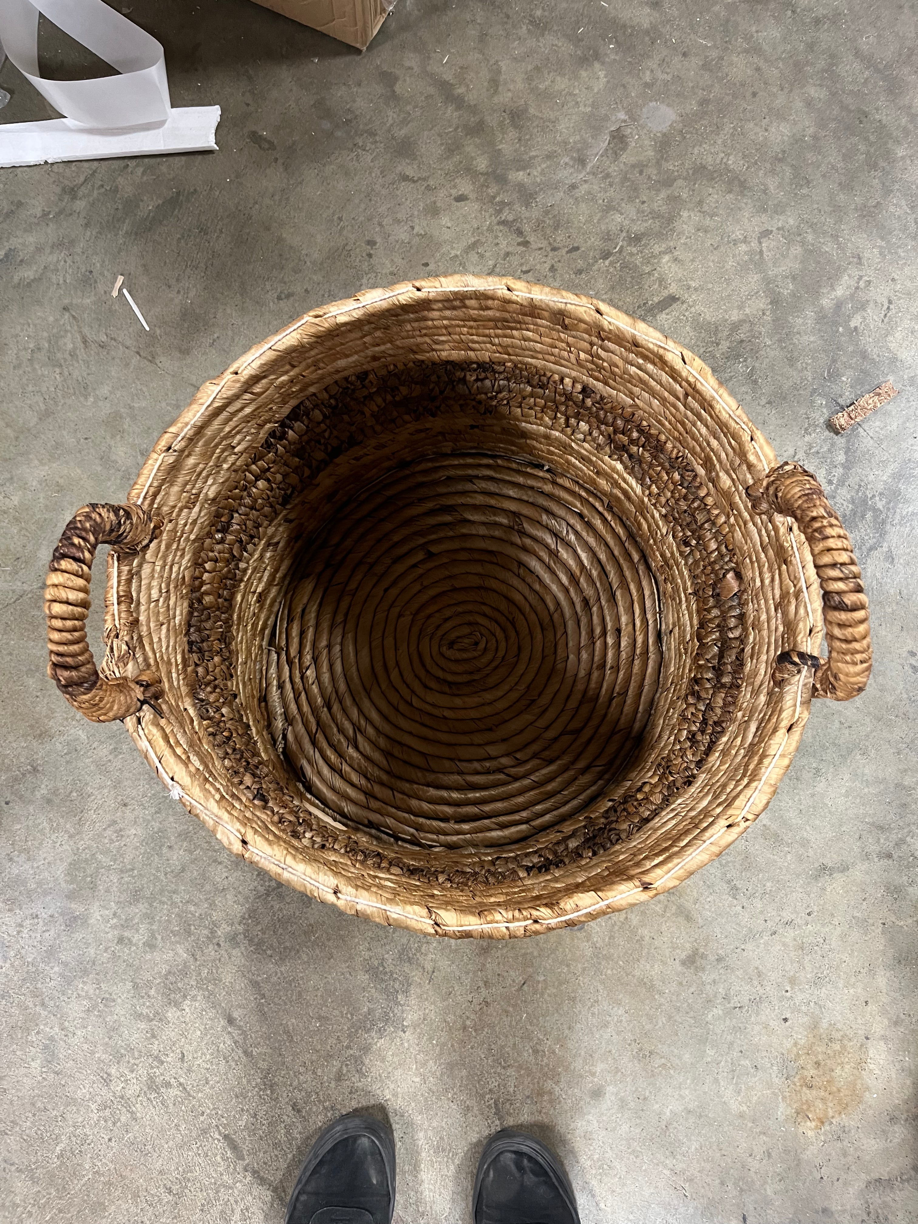 Large Natural Woven Round Basket -  Off-White Decorative Blanket Basket, Abaca, Renewable Material