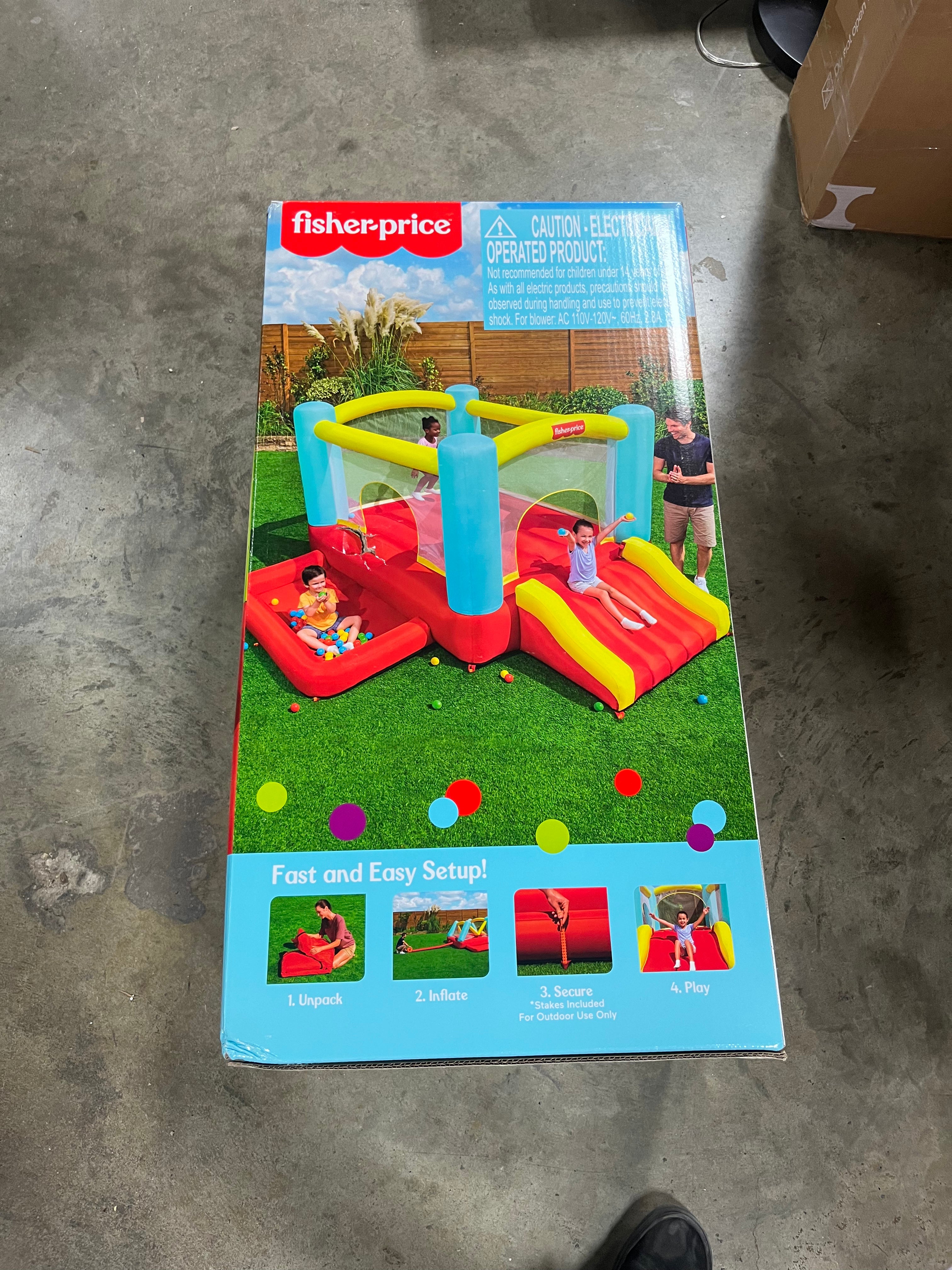 Bouncemania Inflatable Mega Bouncer with 50 Piece Play Balls, 11 Bounce Stakes, Storage Bag, Blower, and Repair Kit, Multicolor