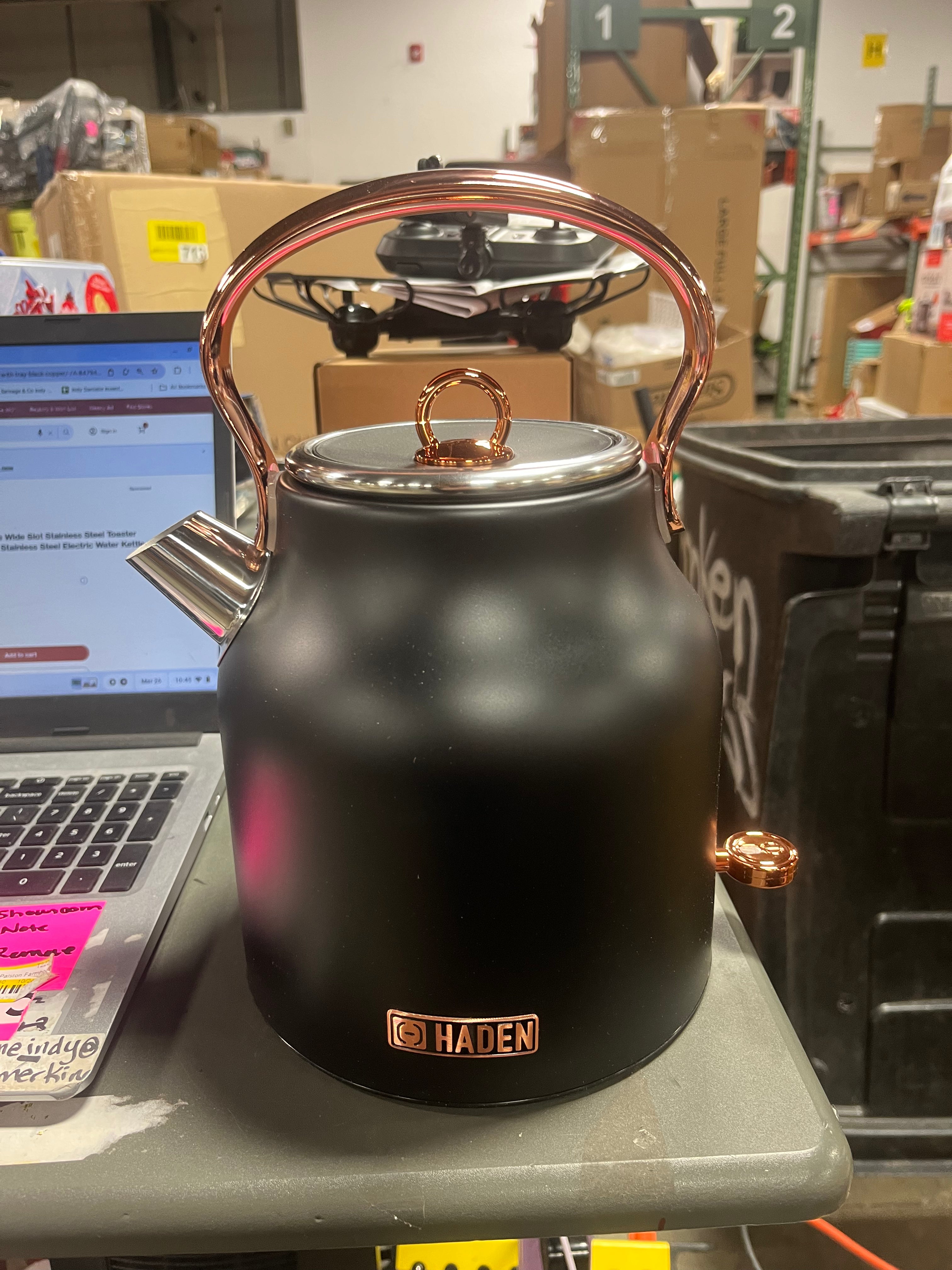 Heritage Stainless Steel Electric Water Kettle, Black & Copper