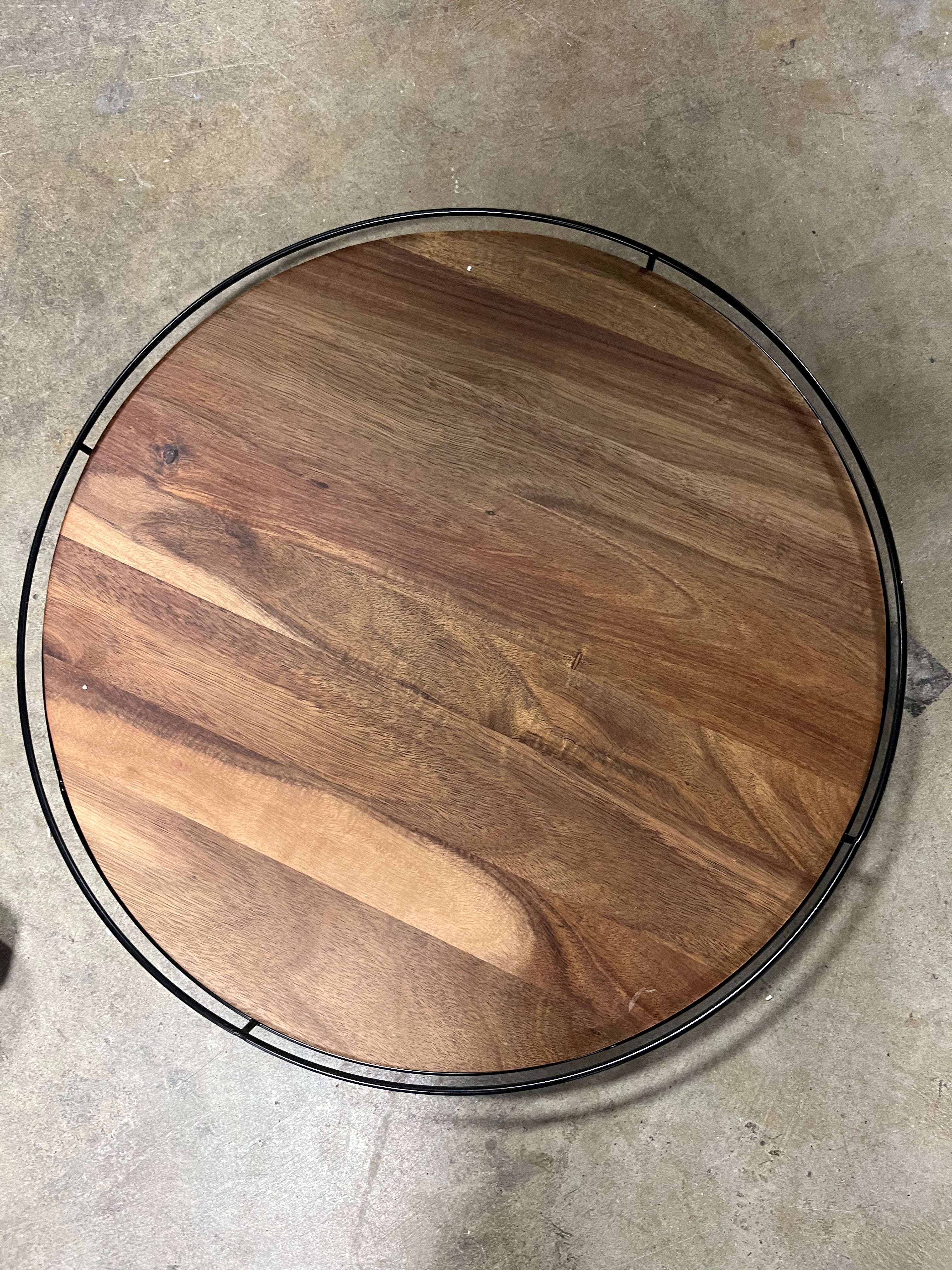 Wooden Lazy Susan with Metal Trim Brown/Black
