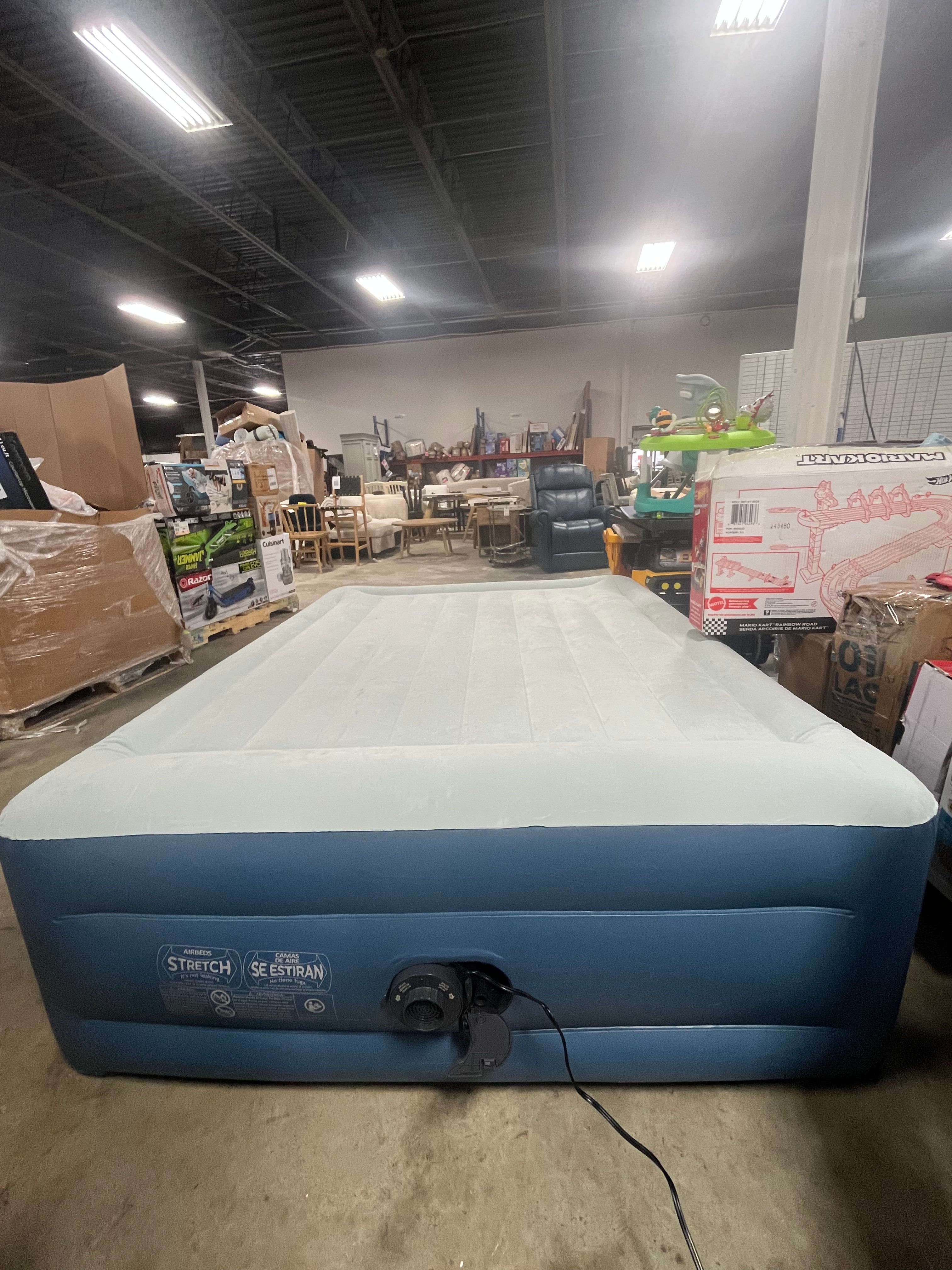 Elevated Pillow Rest Queen Air Mattress with Internal Pump - Off-White/Blue